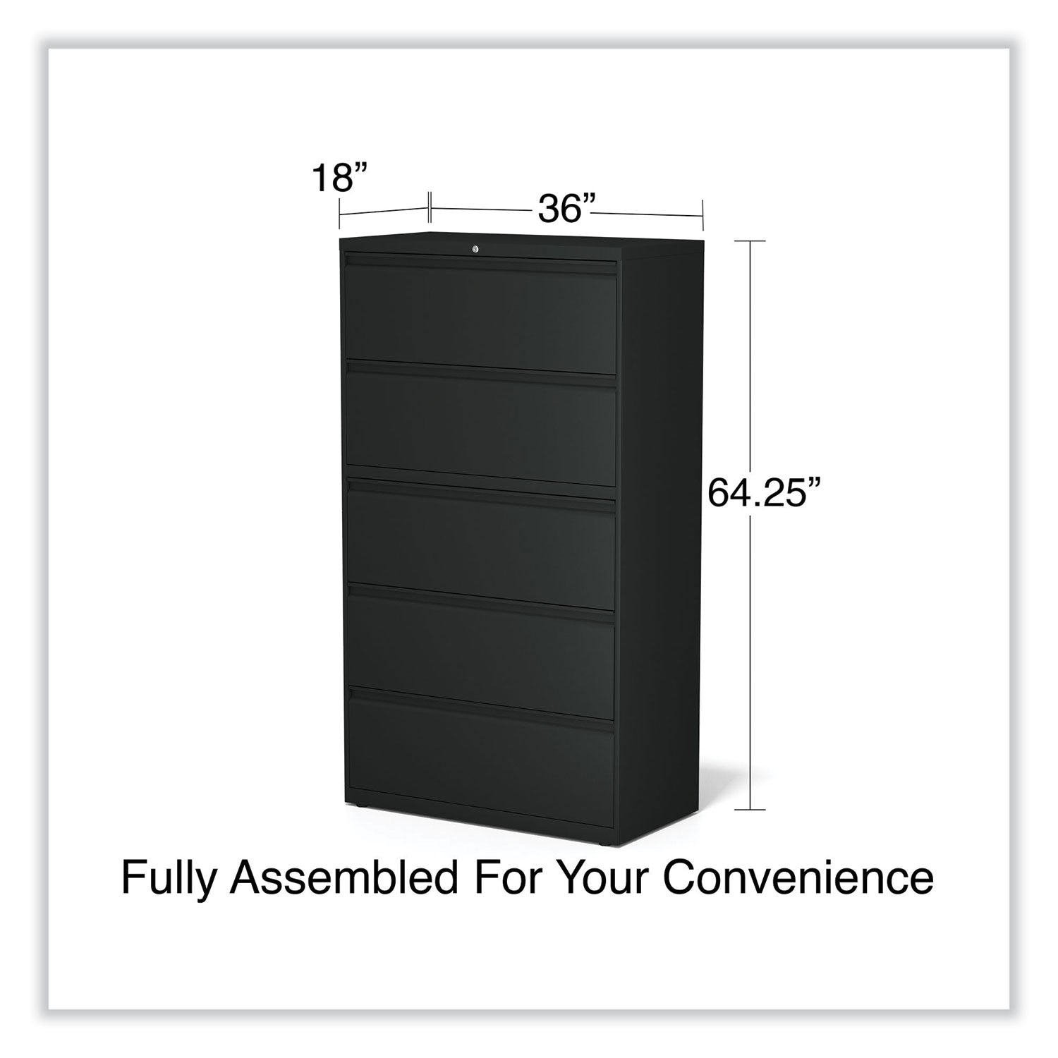 Lateral File, 5 Legal/Letter/A4/A5-Size File Drawers, Black, 36" x 18.63" x 67.63