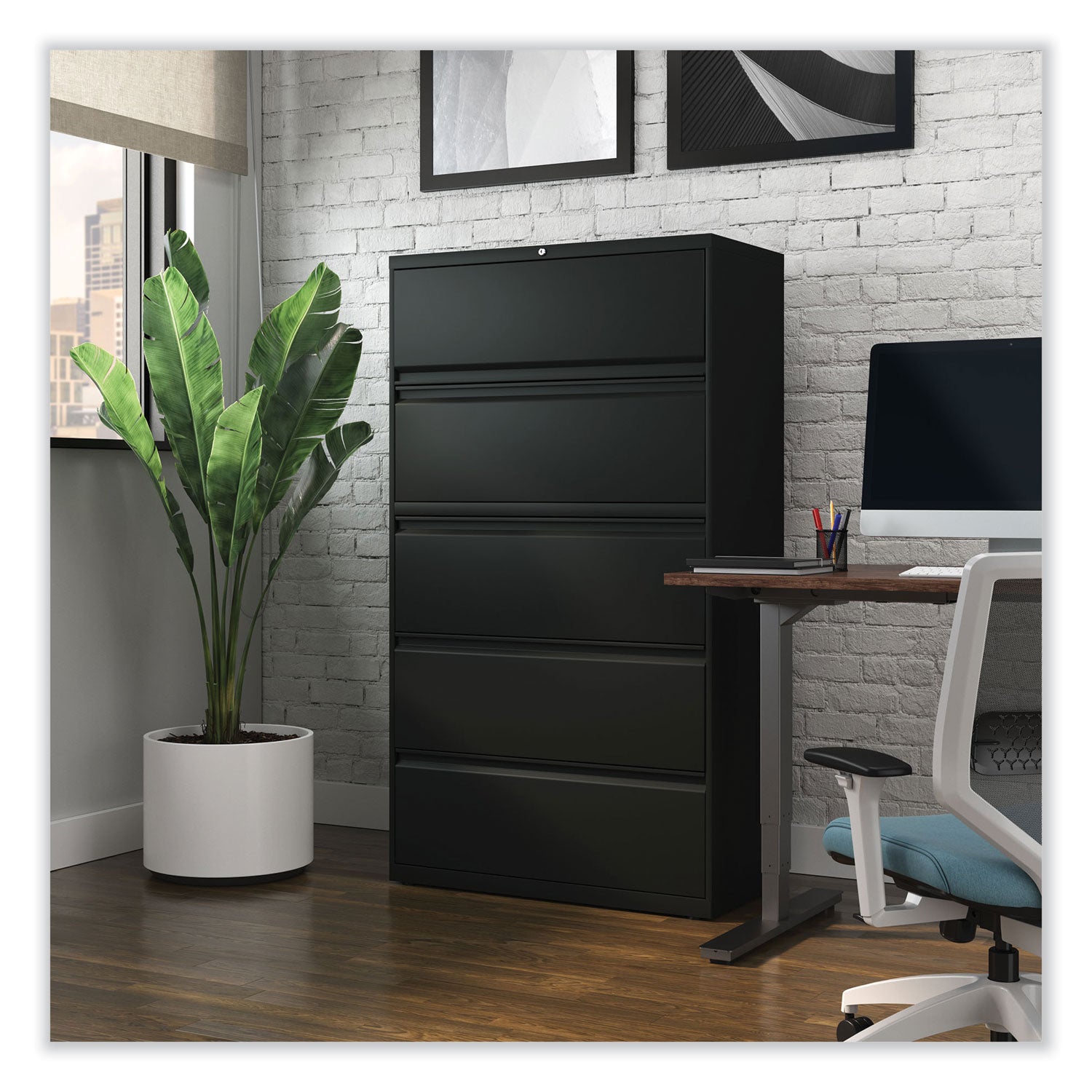 Lateral File, 5 Legal/Letter/A4/A5-Size File Drawers, Black, 36" x 18.63" x 67.63
