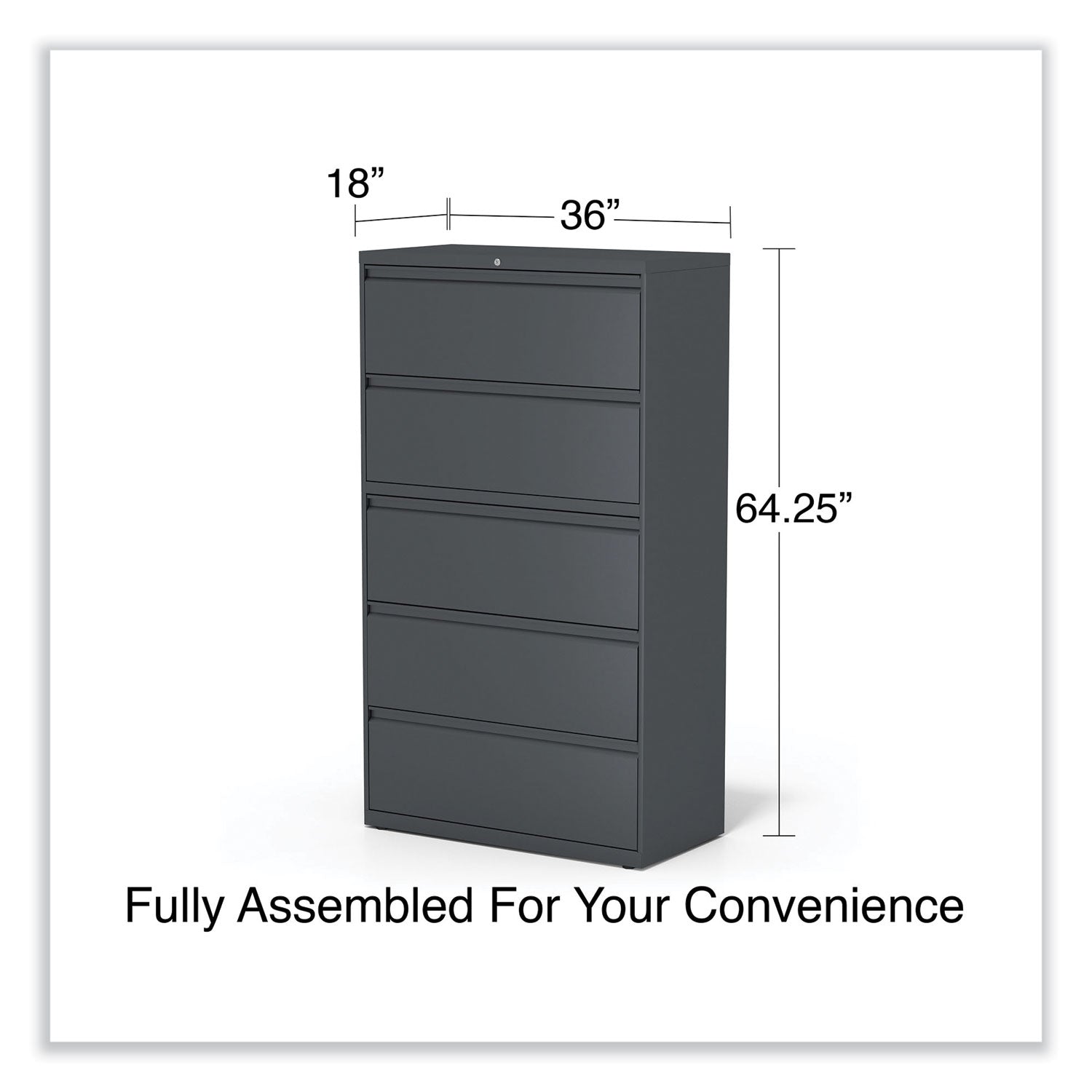 Lateral File, 5 Legal/Letter/A4/A5-Size File Drawers, Charcoal, 36" x 18.63" x 67.63