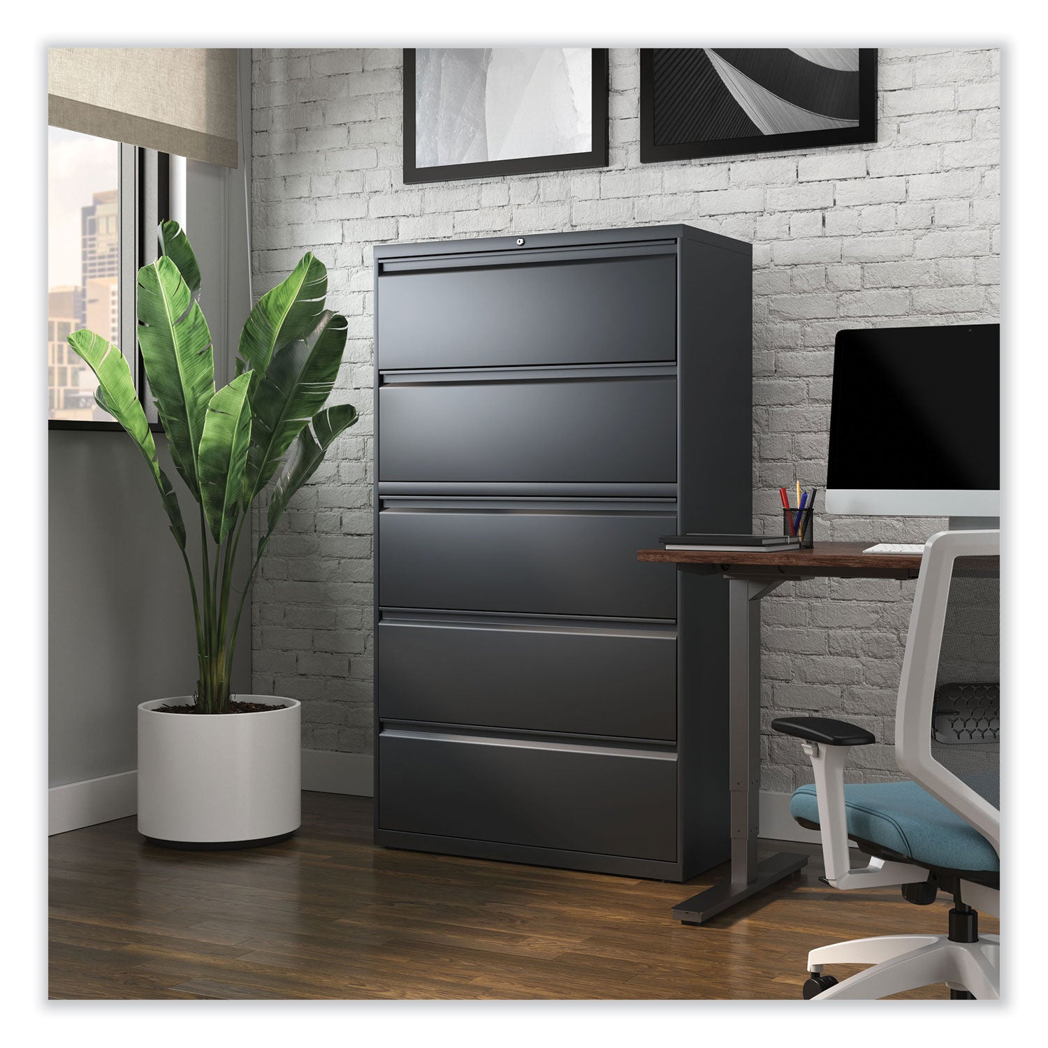 Lateral File, 5 Legal/Letter/A4/A5-Size File Drawers, Charcoal, 36" x 18.63" x 67.63