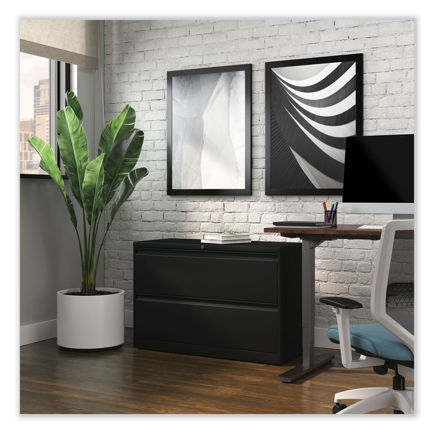 Lateral File, 2 Legal/Letter-Size File Drawers, Black, 42" x 18.63" x 28 - 6
