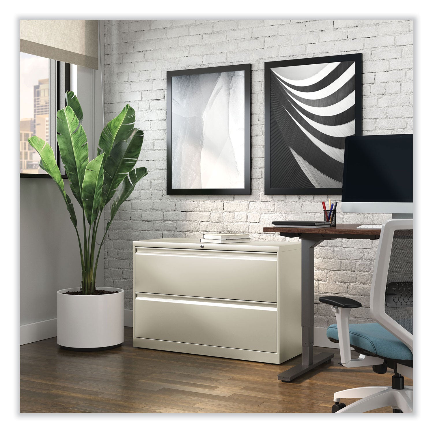 Lateral File, 2 Legal/Letter-Size File Drawers, Putty, 42" x 18.63" x 28