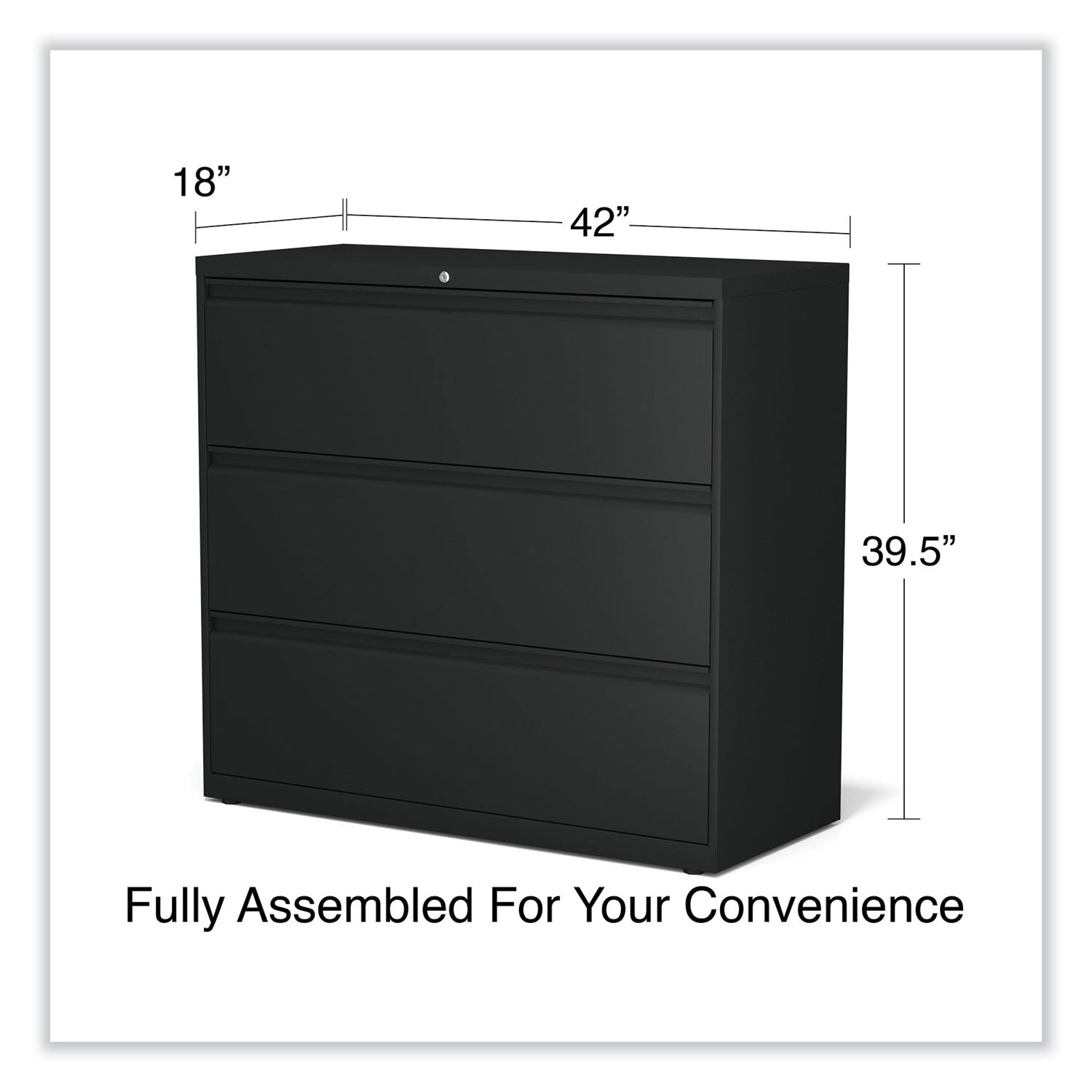 Lateral File, 3 Legal/Letter/A4/A5-Size File Drawers, Black, 42" x 18.63" x 40.25