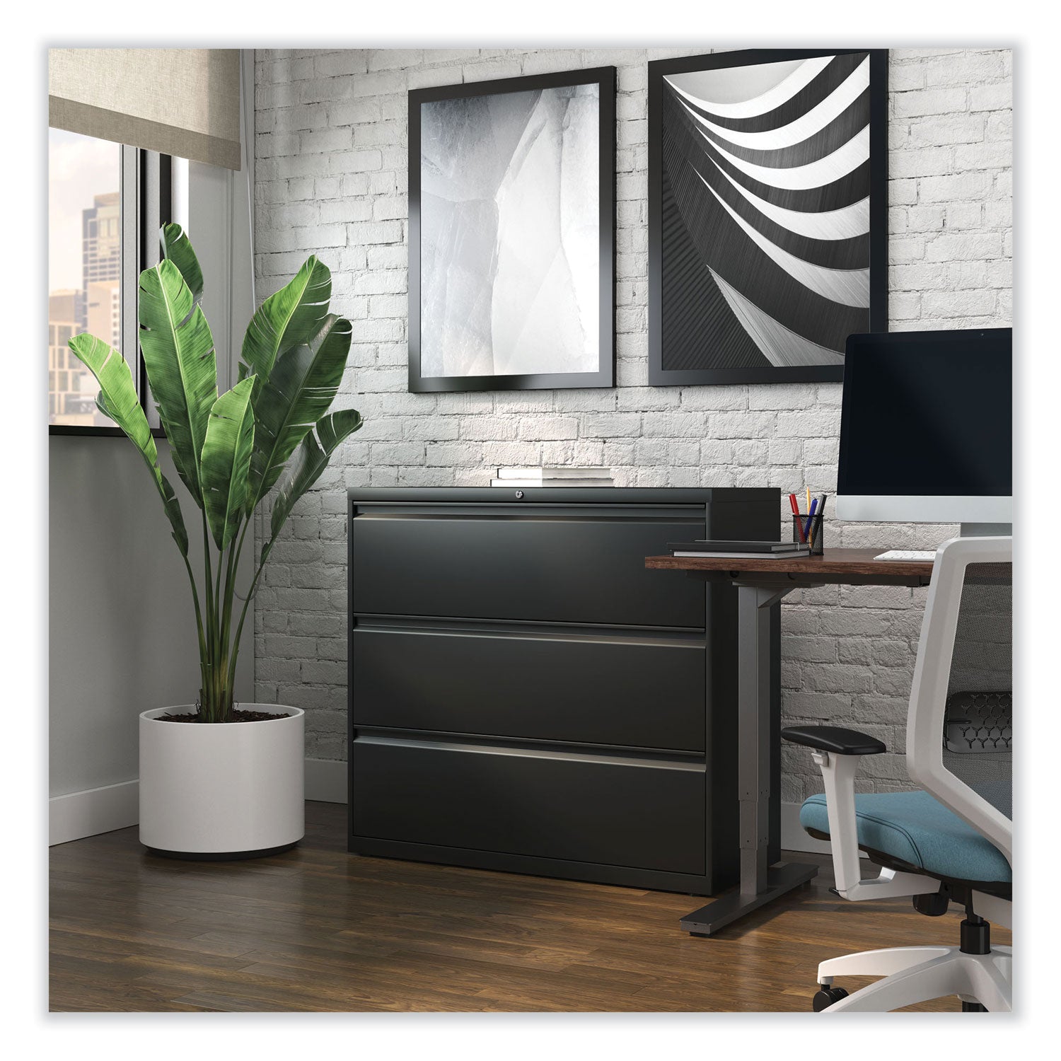 Lateral File, 3 Legal/Letter/A4/A5-Size File Drawers, Black, 42" x 18.63" x 40.25