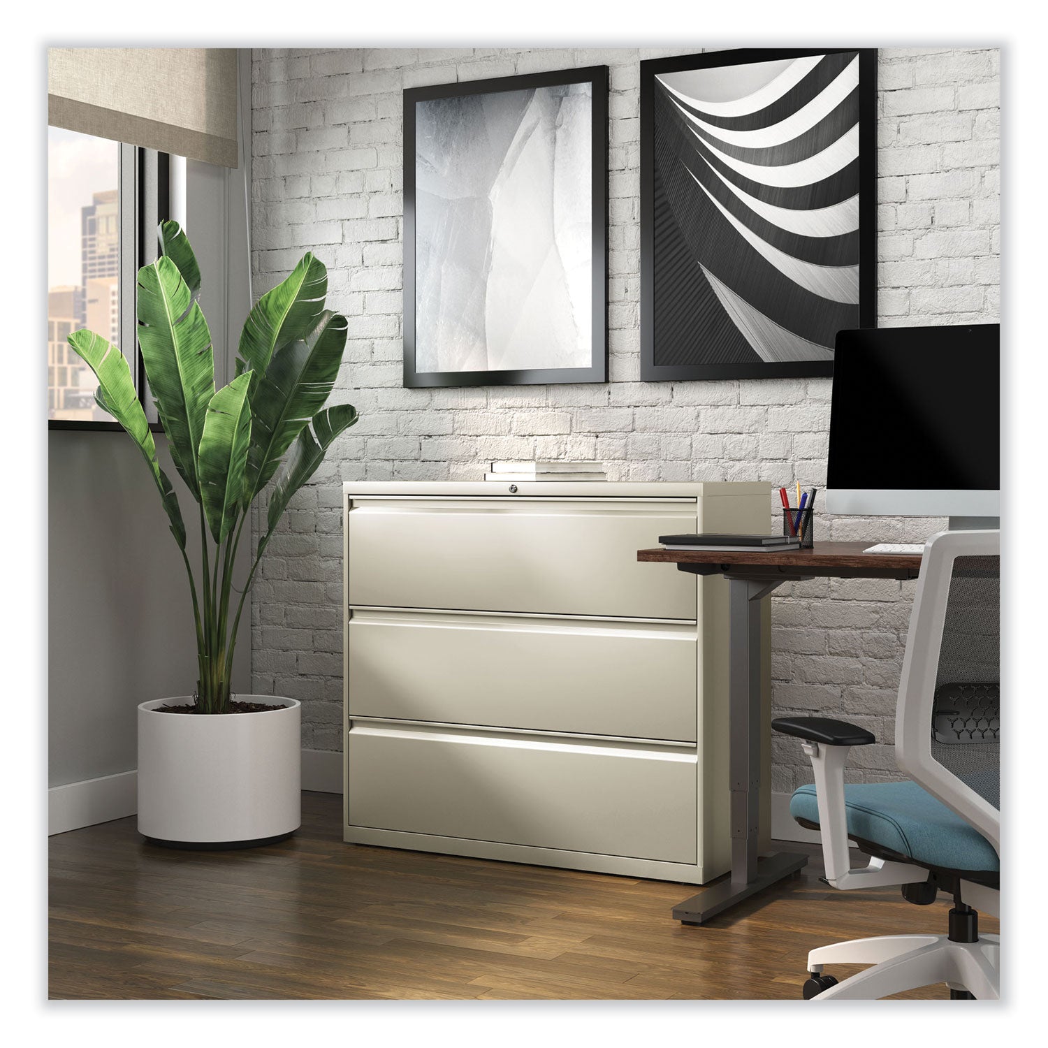 Lateral File, 3 Legal/Letter/A4/A5-Size File Drawers, Putty, 42" x 18.63" x 40.25