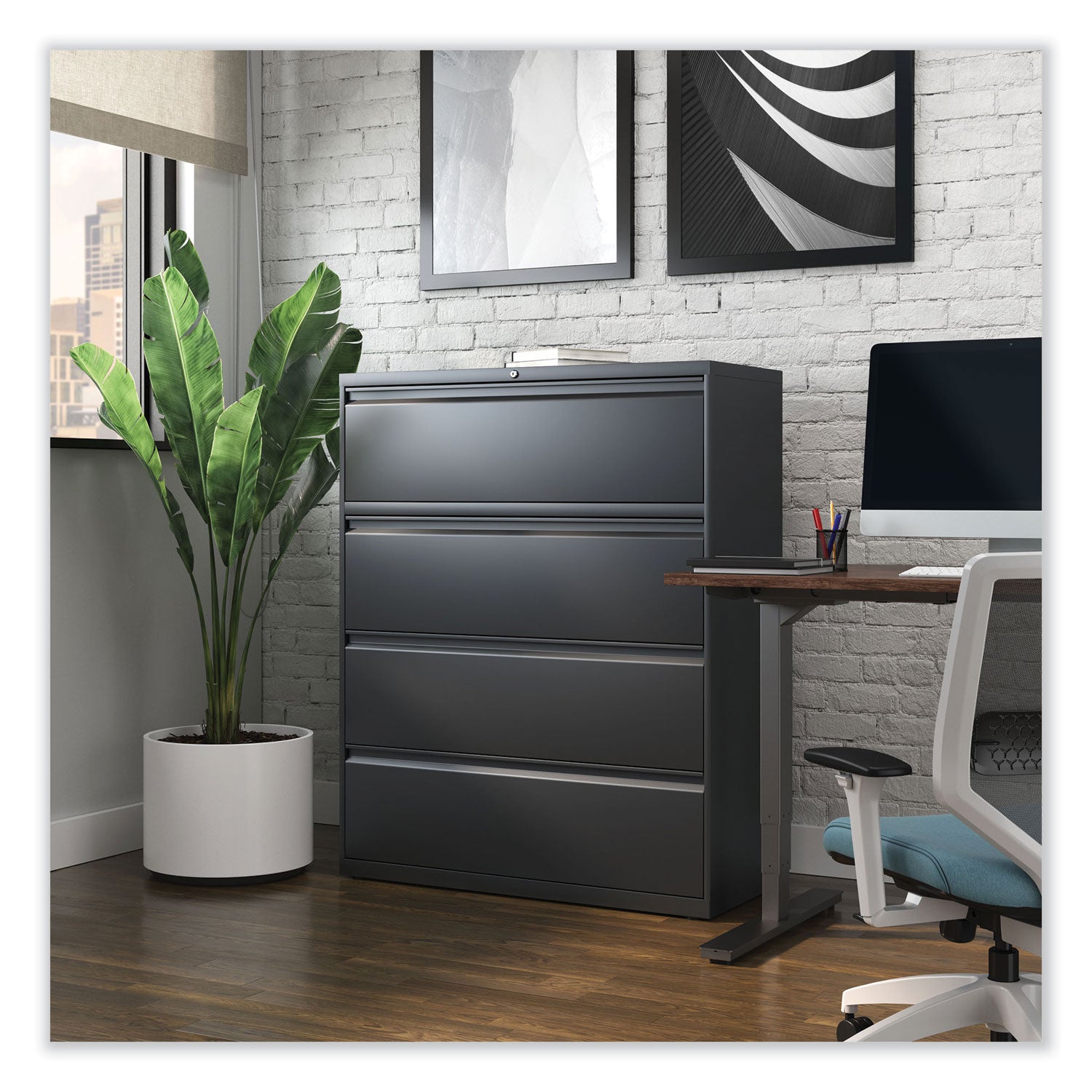 Lateral File, 4 Legal/Letter/A4/A5-Size File Drawers, Charcoal, 42" x 18.63" x 52.5