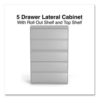 Lateral File, 5 Legal/Letter/A4/A5-Size File Drawers, 1 Roll-Out Posting Shelf, Light Gray, 42" x 18.63" x 67.63