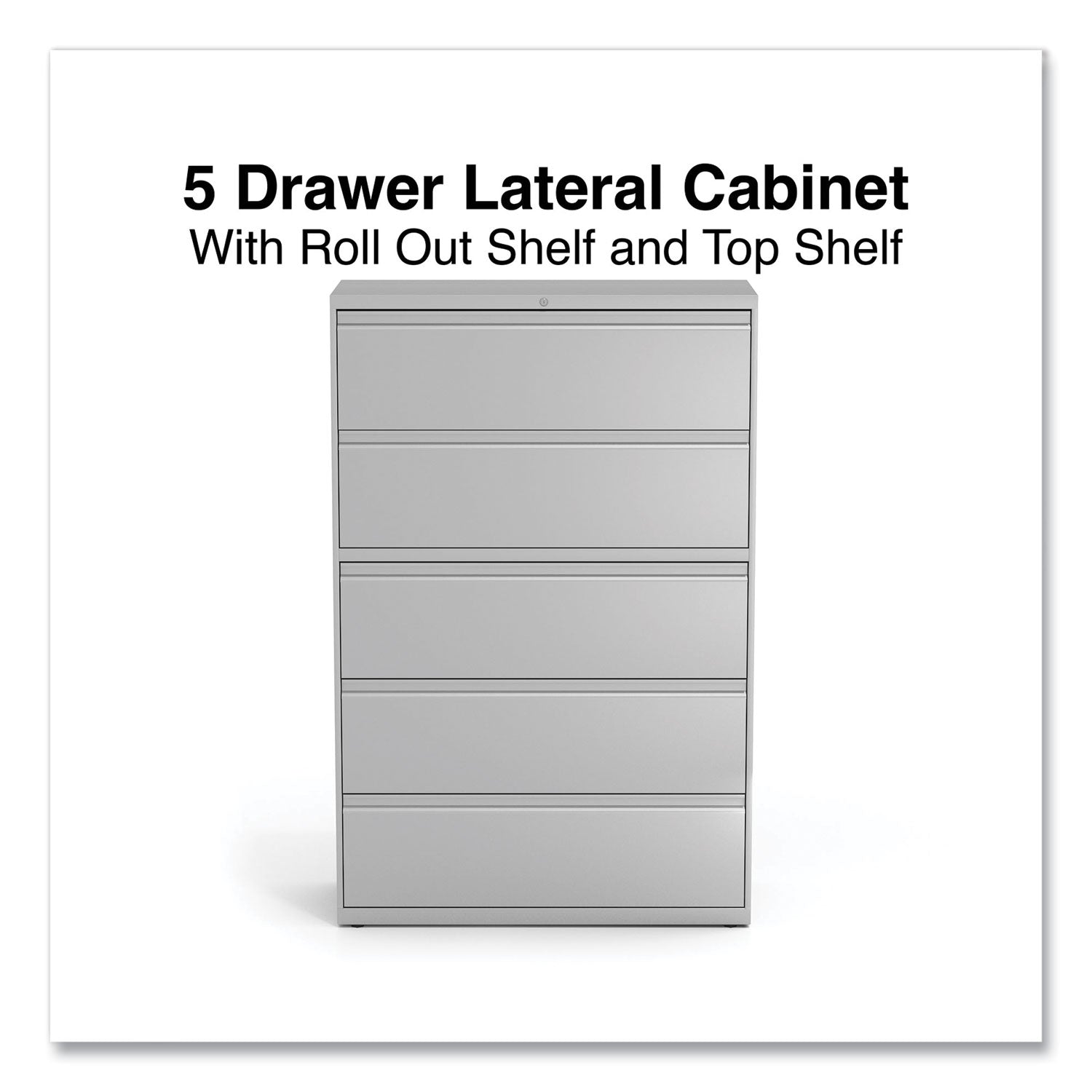 Lateral File, 5 Legal/Letter/A4/A5-Size File Drawers, 1 Roll-Out Posting Shelf, Light Gray, 42" x 18.63" x 67.63