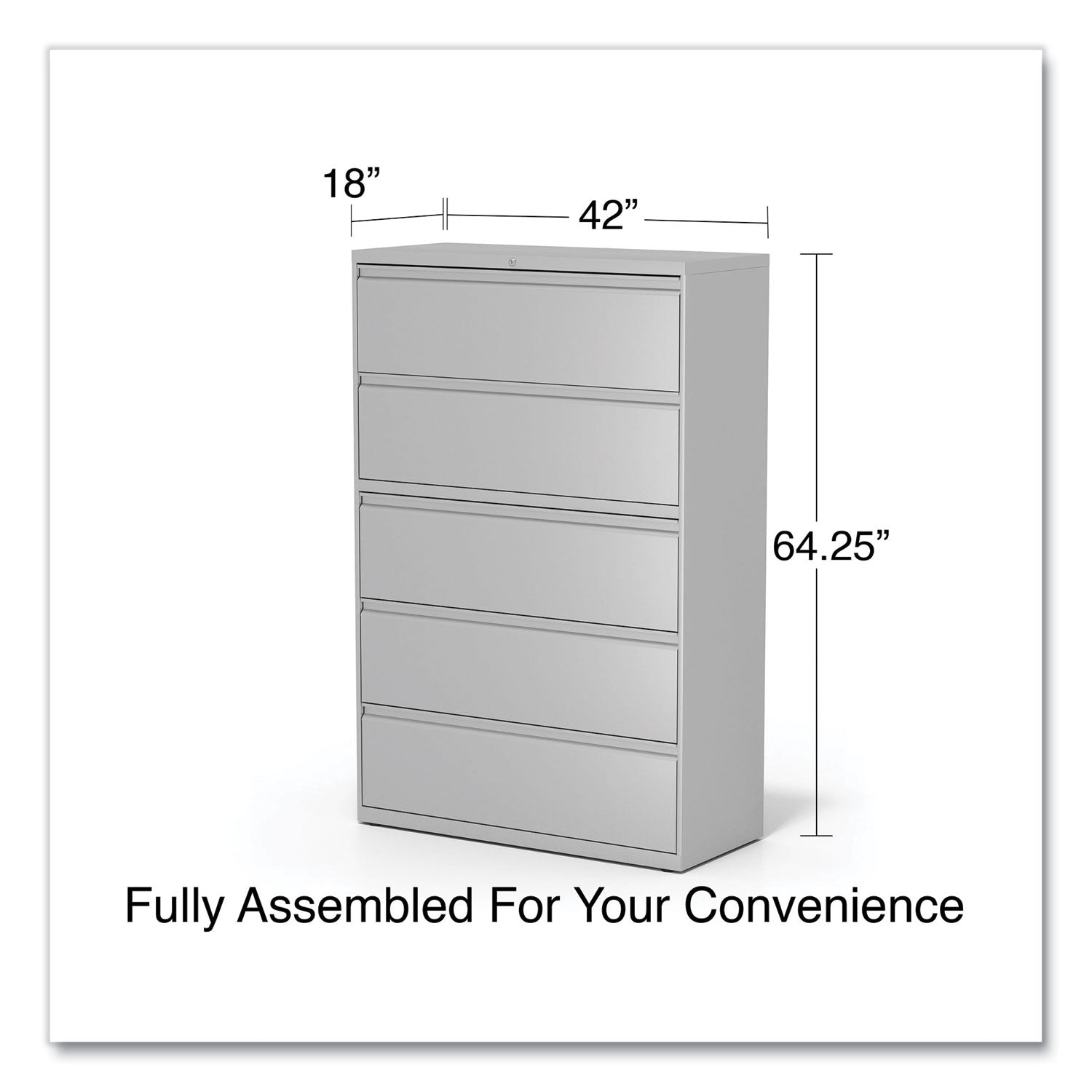 Lateral File, 5 Legal/Letter/A4/A5-Size File Drawers, 1 Roll-Out Posting Shelf, Light Gray, 42" x 18.63" x 67.63