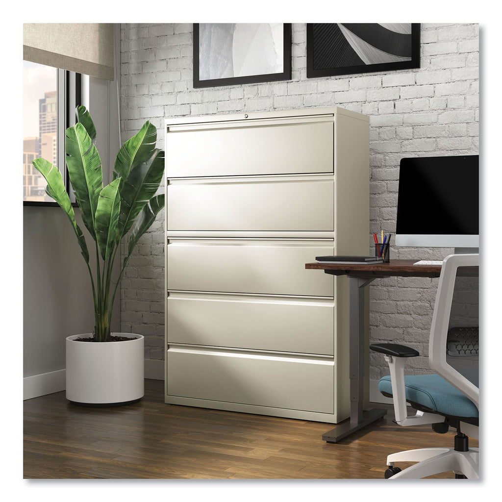 Lateral File, 5 Legal/Letter/A4/A5-Size File Drawers, Putty, 42" x 18.63" x 67.63