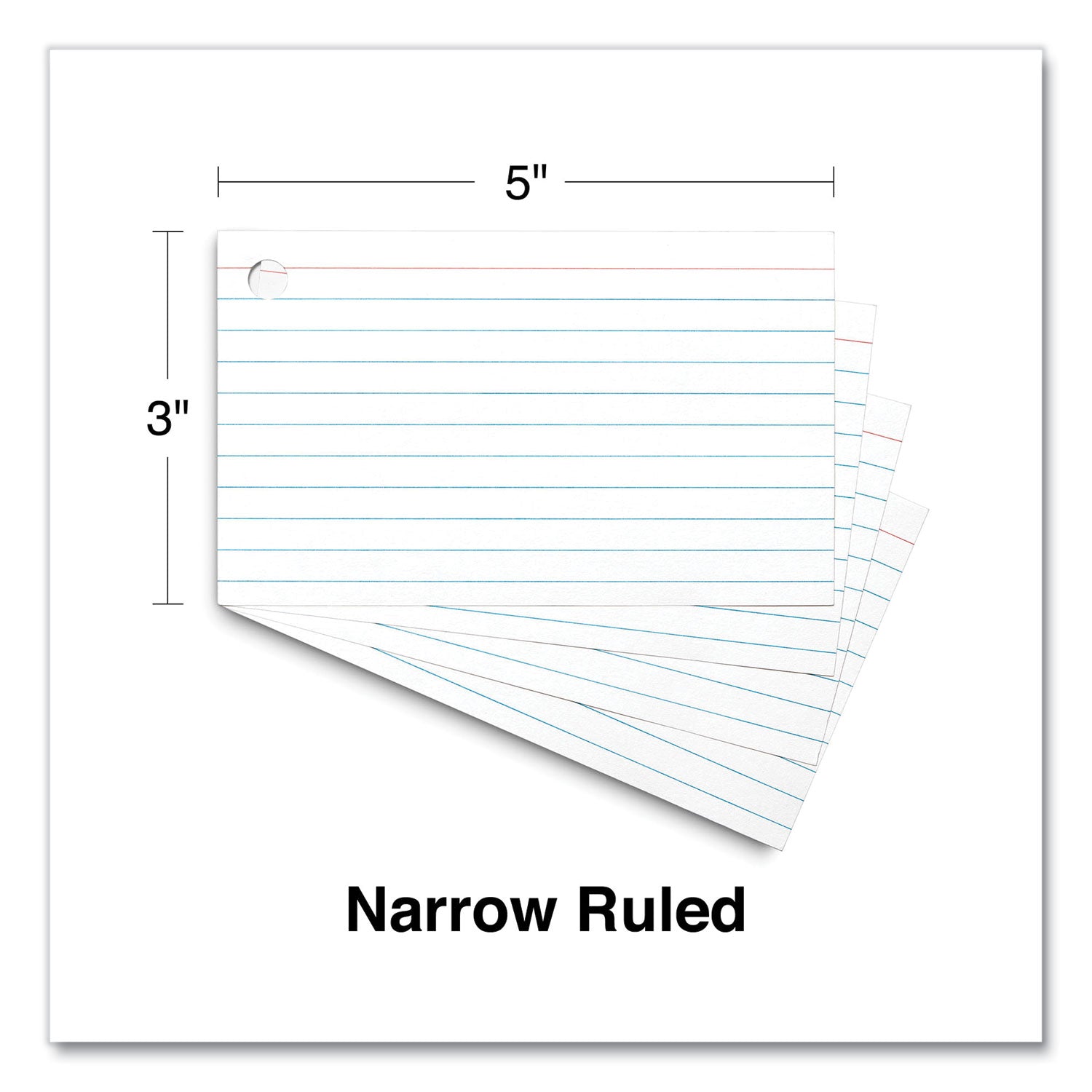Ring Index Cards, Ruled, 3 x 5, White, 100/Pack