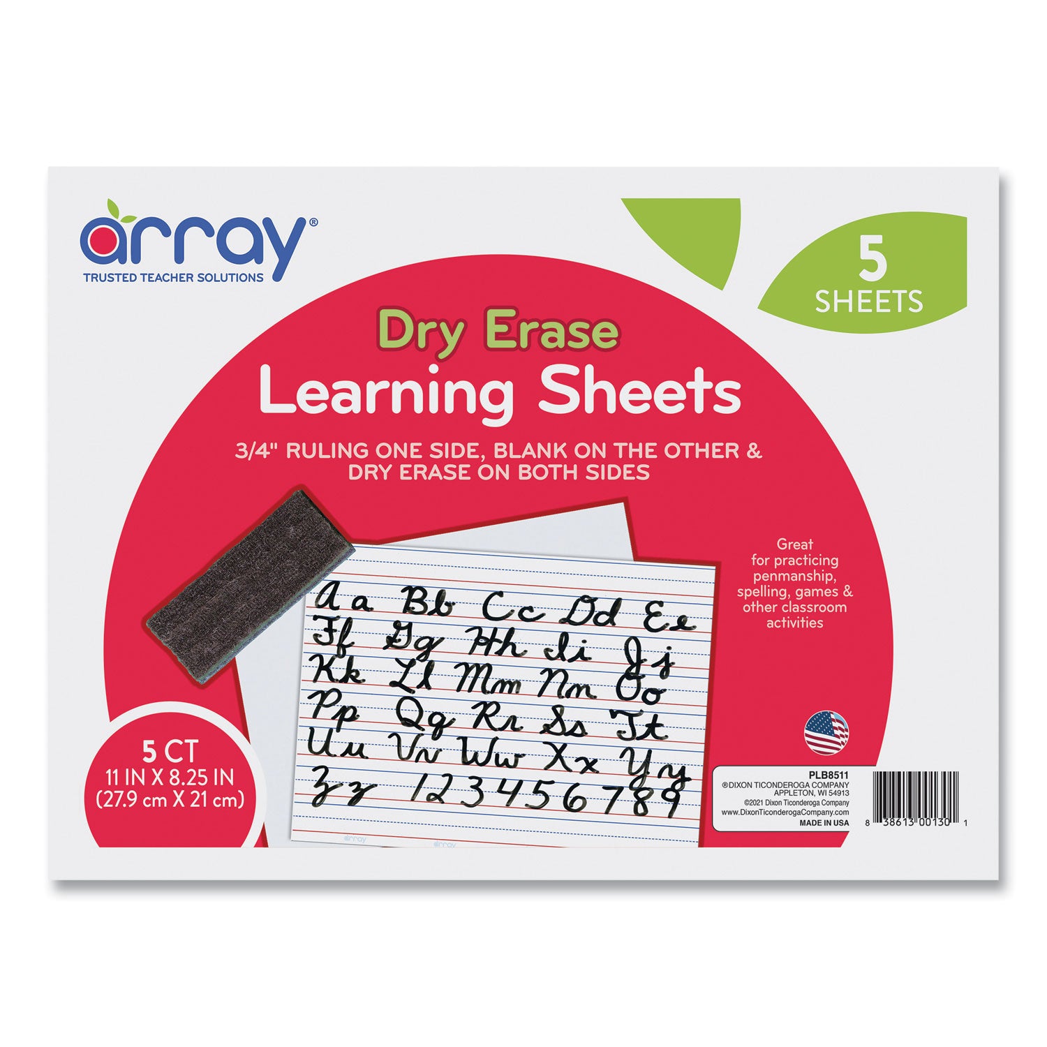 GoWrite! Dry Erase Learning Boards, 8.25 x 11, White Surface, 5/Pack - 