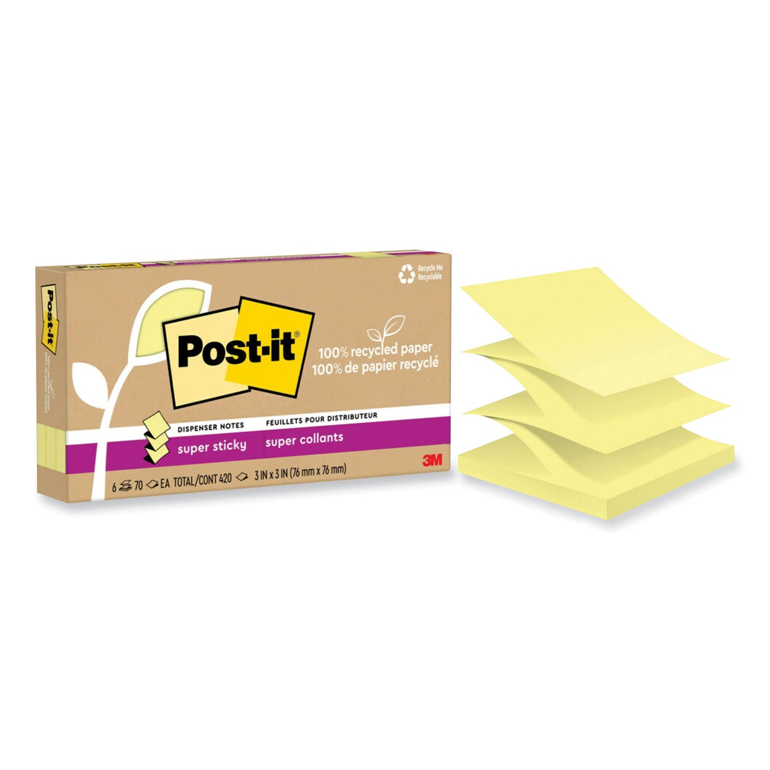 100%-recycled-paper-super-sticky-notes-3-x-3-canary-yellow-70-sheets-pad-6-pads-pack_mmmr330r6sscy - 1