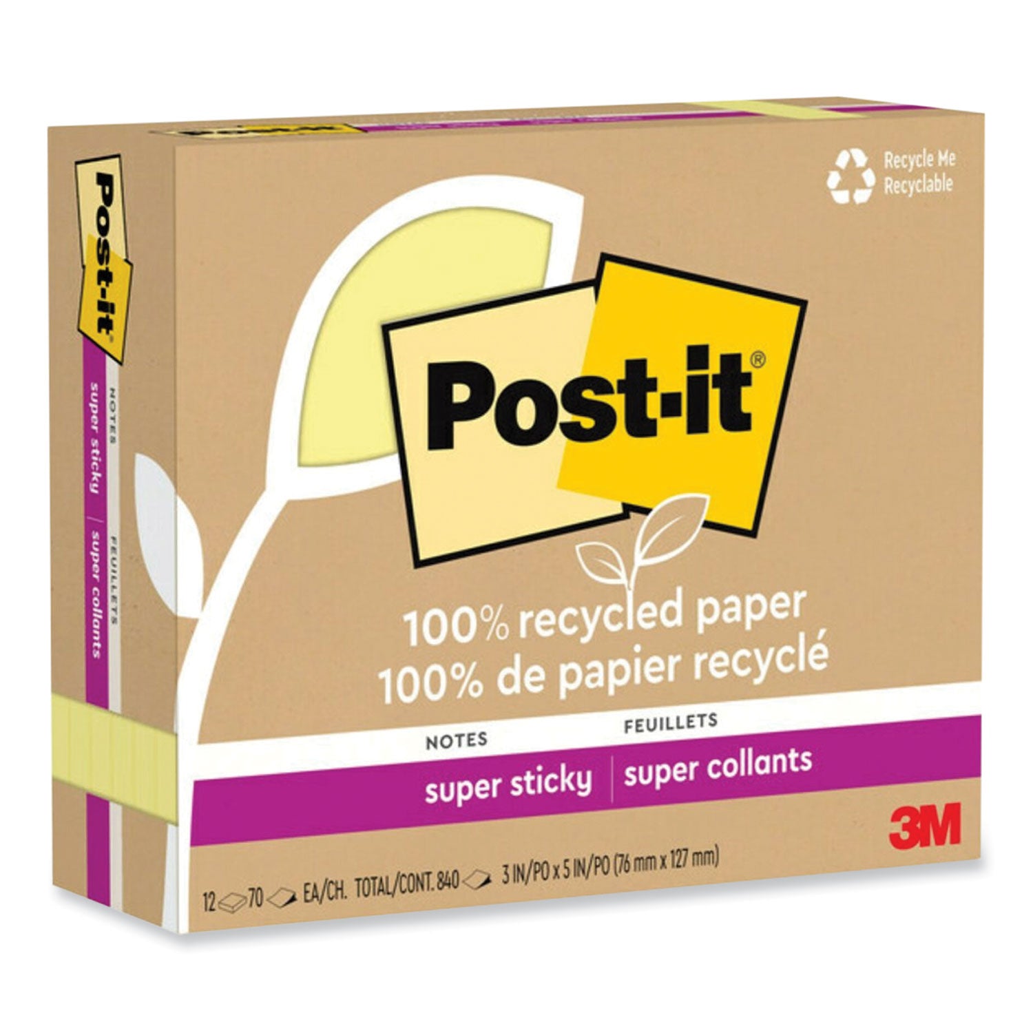 100%-recycled-paper-super-sticky-notes-3-x-5-canary-yellow-70-sheets-pad-12-pads-pack_mmm655r12sscy - 2