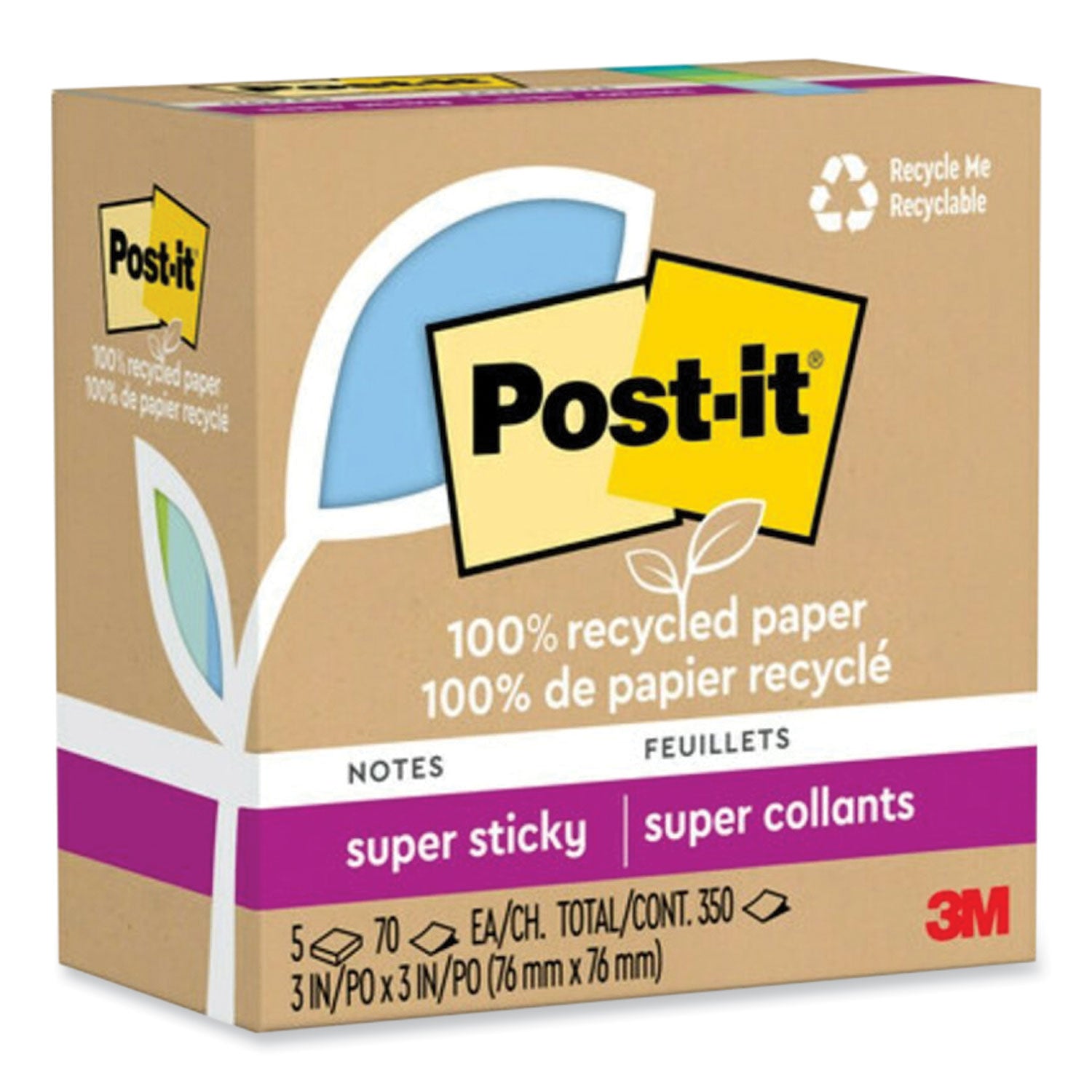 100%-recycled-paper-super-sticky-notes-3-x-3-oasis-70-sheets-pad-5-pads-pack_mmm654r5sst - 2