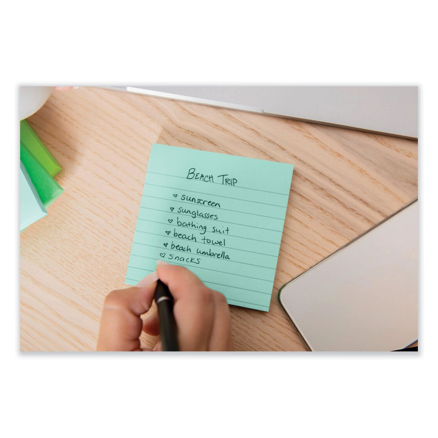 100%-recycled-paper-super-sticky-notes-ruled-4-x-4-oasis-70-sheets-pad-3-pads-pack_mmm675r3sst - 4