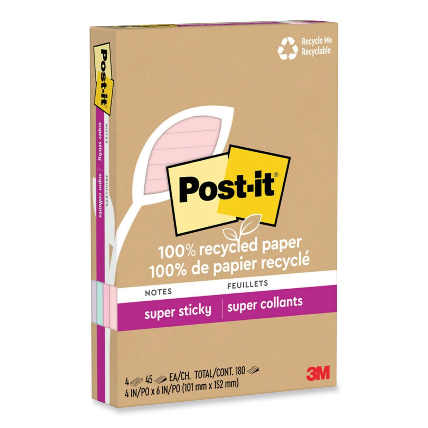 100%-recycled-paper-super-sticky-notes-ruled-4-x-6-wanderlust-pastels-45-sheets-pad-4-pads-pack_mmm4621r4ssnrp - 2