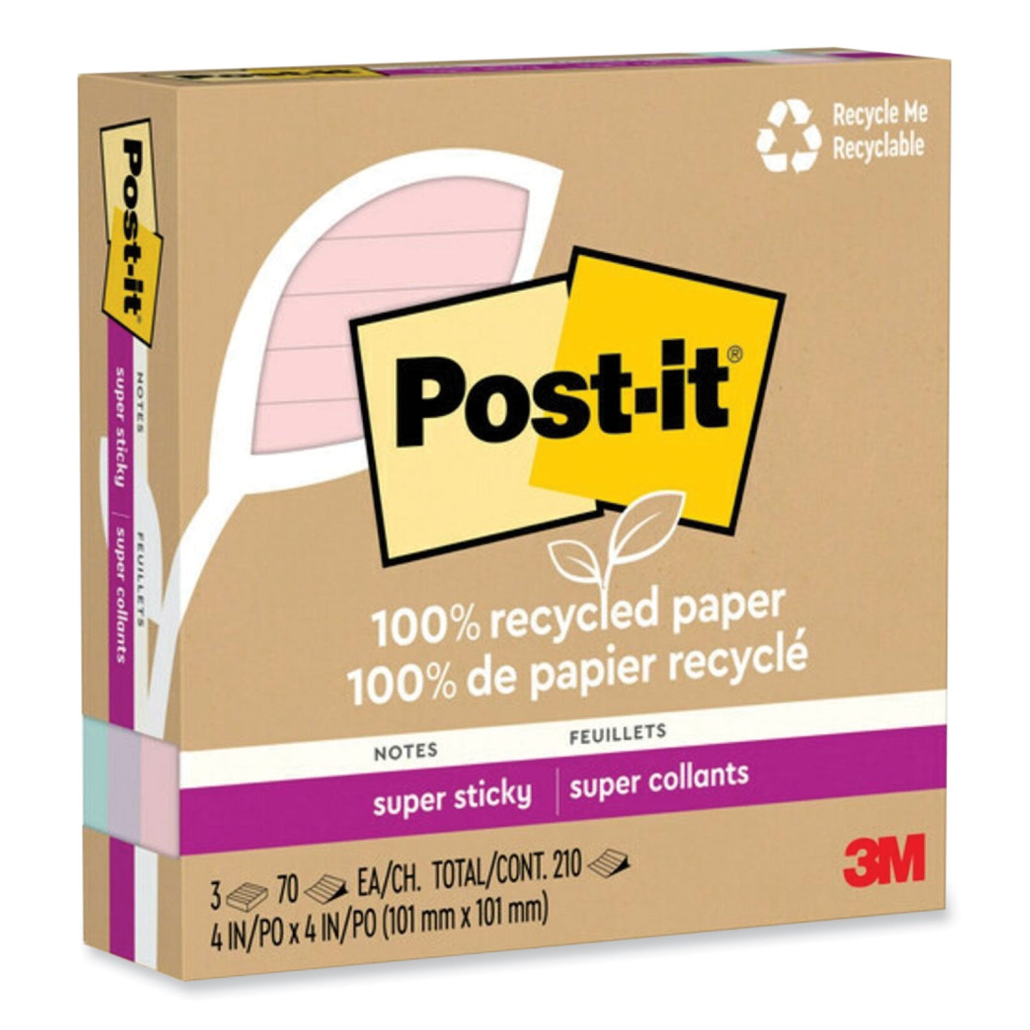 100%-recycled-paper-super-sticky-notes-ruled-4-x-4-wanderlust-pastels-70-sheets-pad-3-pads-pack_mmm675r3ssnrp - 3