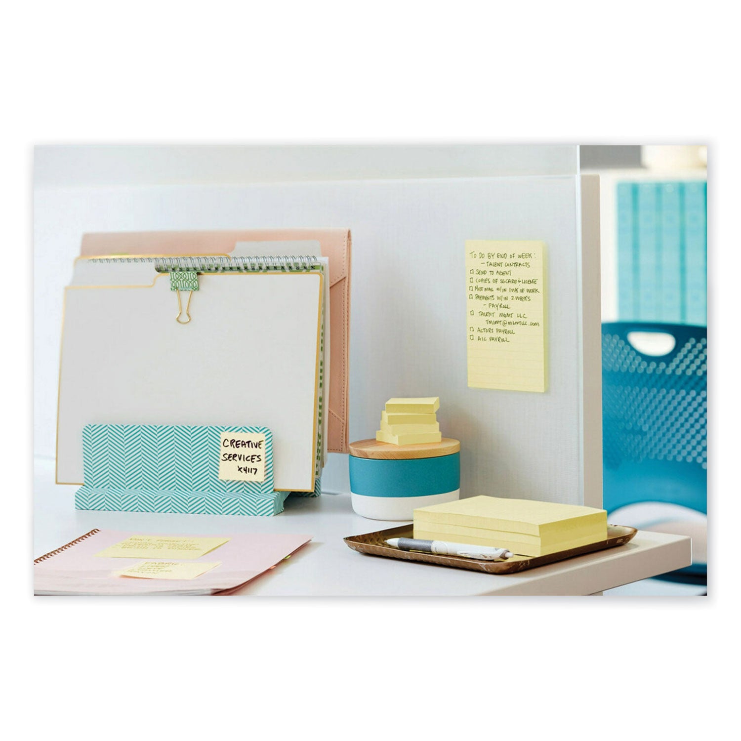 100%-recycled-paper-super-sticky-notes-ruled-4-x-6-canary-yellow-45-sheets-pad-4-pads-pack_mmm4621r4sscy - 4