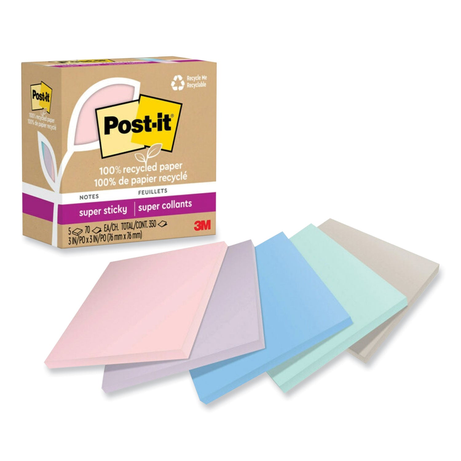 100%-recycled-paper-super-sticky-notes-3-x-3-wanderlust-pastels-70-sheets-pad-5-pads-pack_mmm654r5ssnrp - 1