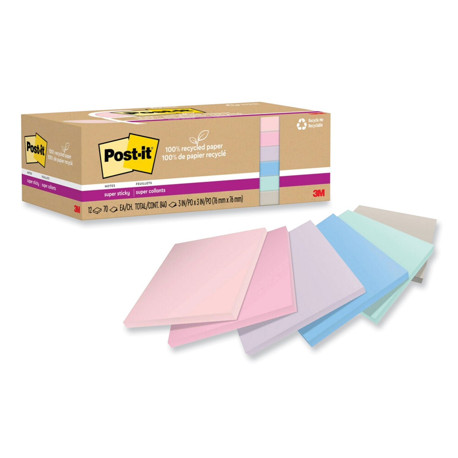 100%-recycled-paper-super-sticky-notes-3-x-3-wanderlust-pastels-70-sheets-pad-12-pads-pack_mmm654r12ssnrp - 1