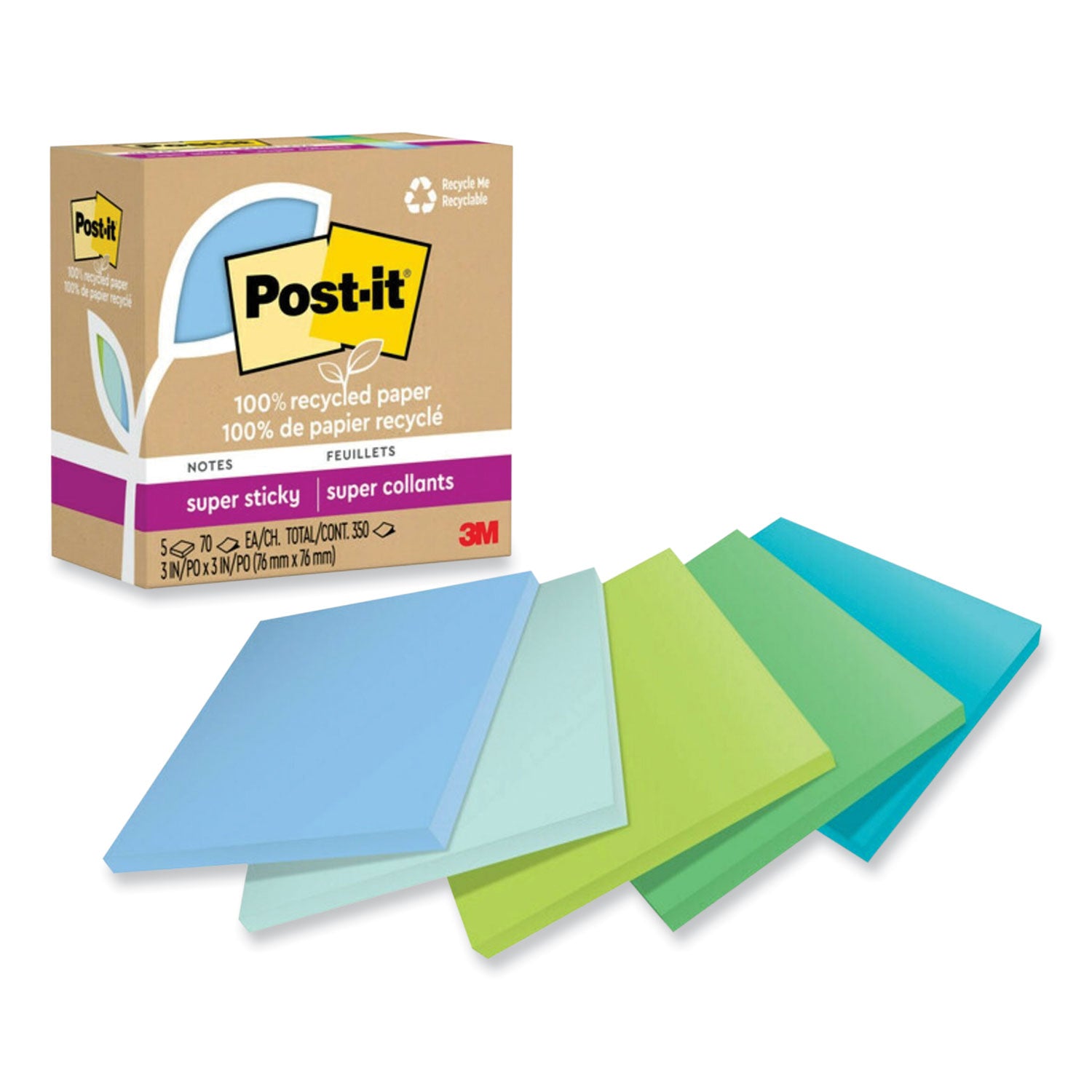 100%-recycled-paper-super-sticky-notes-3-x-3-oasis-70-sheets-pad-5-pads-pack_mmm654r5sst - 1