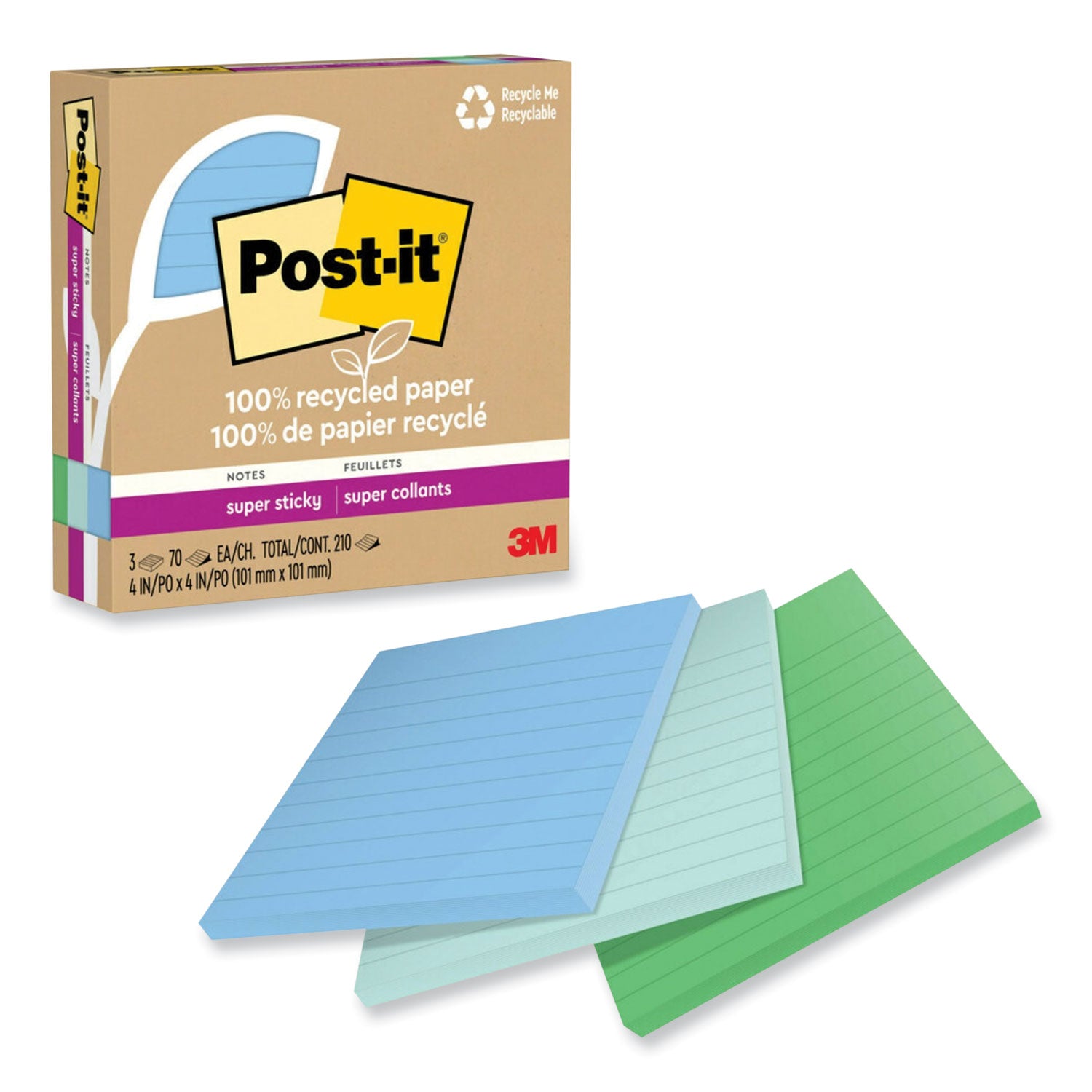 100%-recycled-paper-super-sticky-notes-ruled-4-x-4-oasis-70-sheets-pad-3-pads-pack_mmm675r3sst - 1