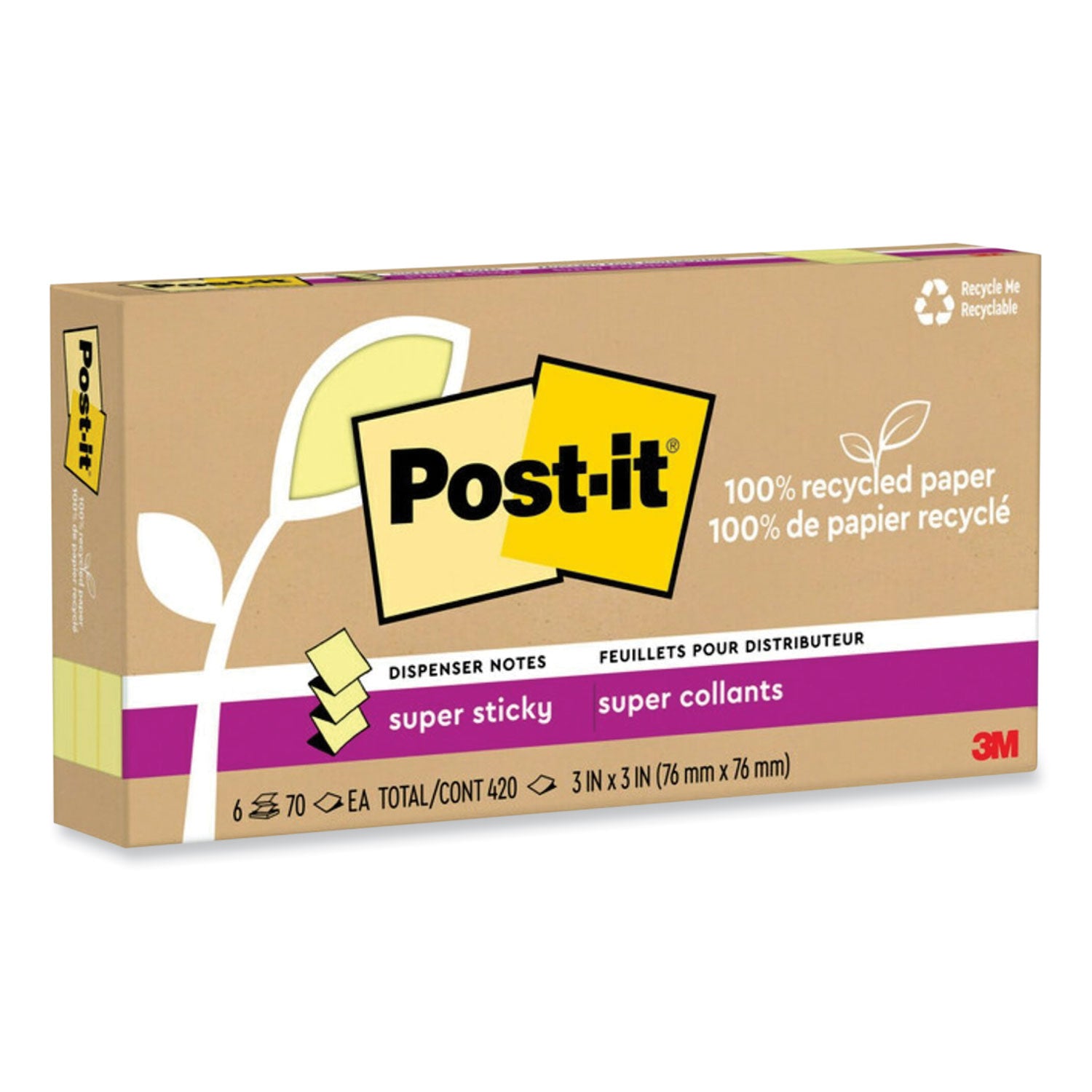 100%-recycled-paper-super-sticky-notes-3-x-3-canary-yellow-70-sheets-pad-6-pads-pack_mmmr330r6sscy - 2