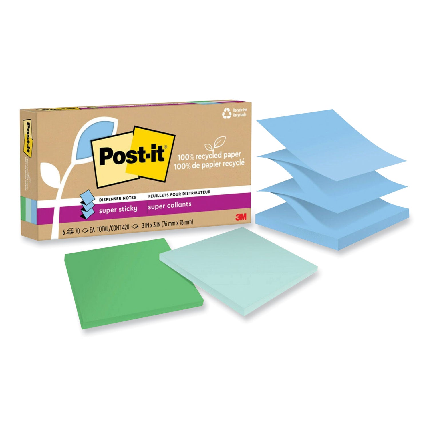100%-recycled-paper-super-sticky-notes-3-x-3-oasis-70-sheets-pad-6-pads-pack_mmmr330r6sst - 1