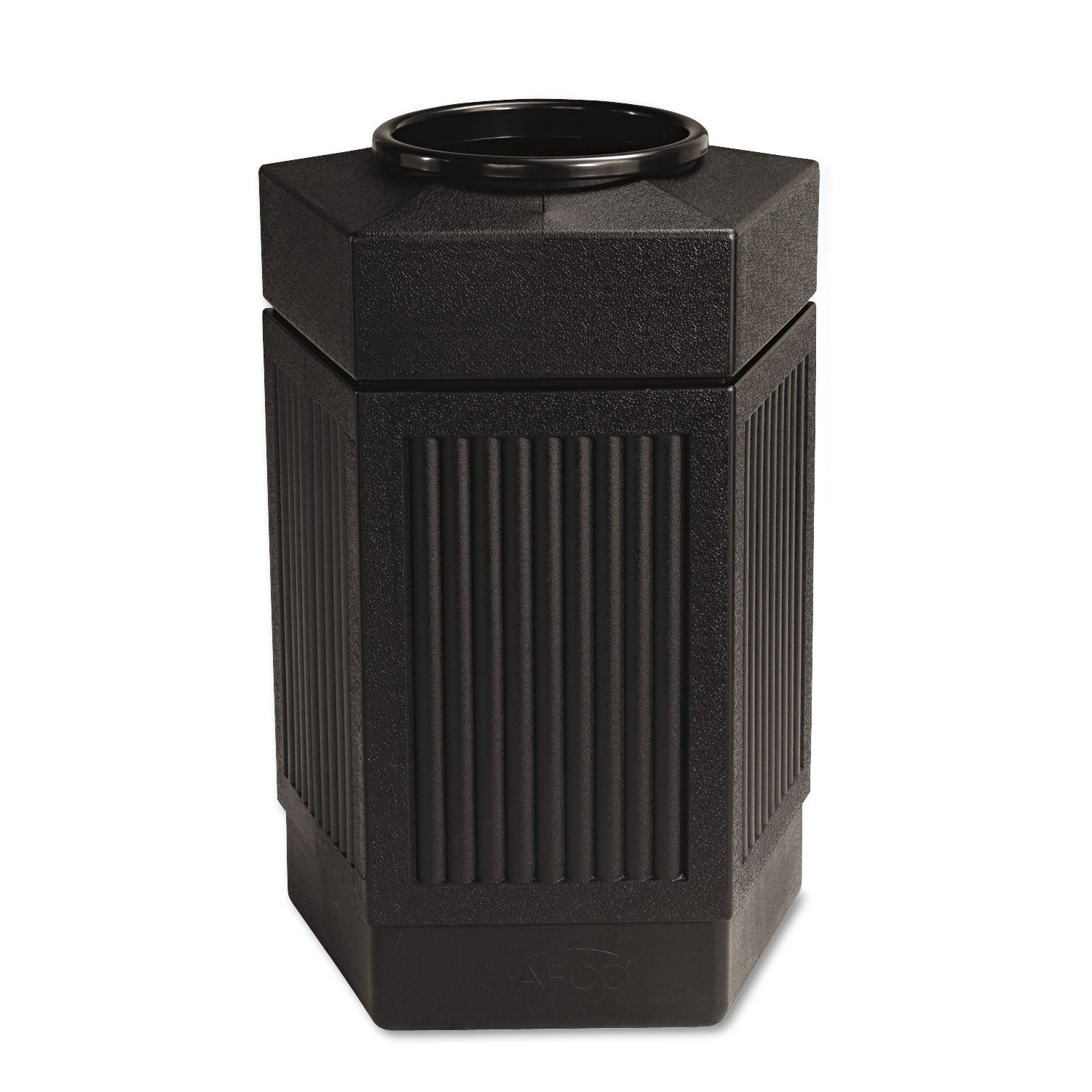 Canmeleon Indoor/Outdoor Pentagon Receptacle, 30 gal, Polyethylene, Black - 