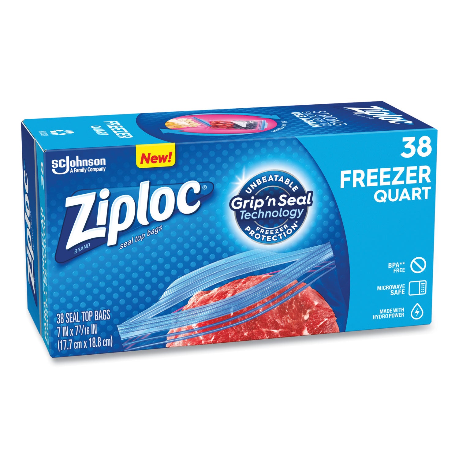 Double Zipper Freezer Bags, 1 qt, 2.7 mil, 6.97" x 7.7", Clear, 38 Bags/Box, 9 Boxes/Carton