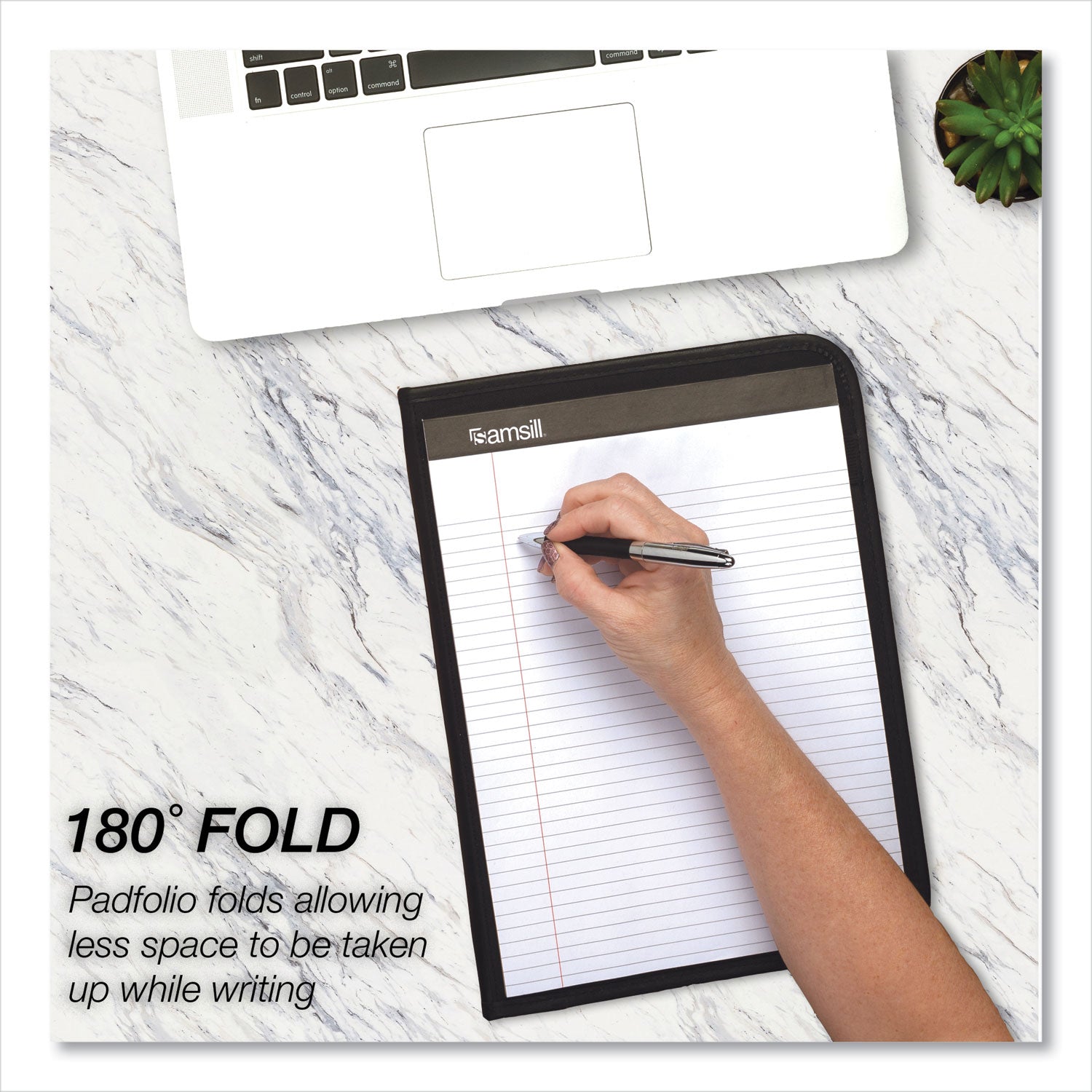 Slimline Padfolio, Leather-Look/Faux Reptile Trim, Writing Pad, Black