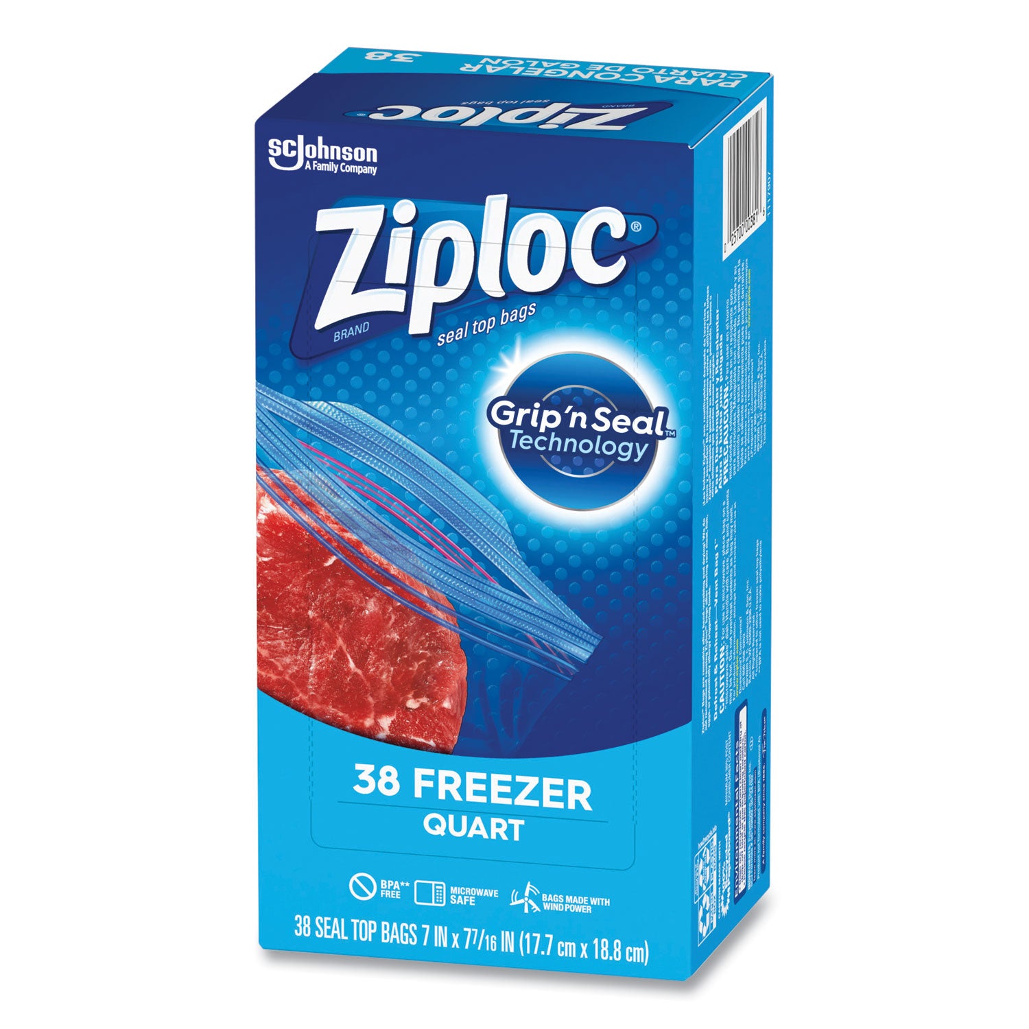 Double Zipper Freezer Bags, 1 qt, 2.7 mil, 6.97" x 7.7", Clear, 38 Bags/Box, 9 Boxes/Carton