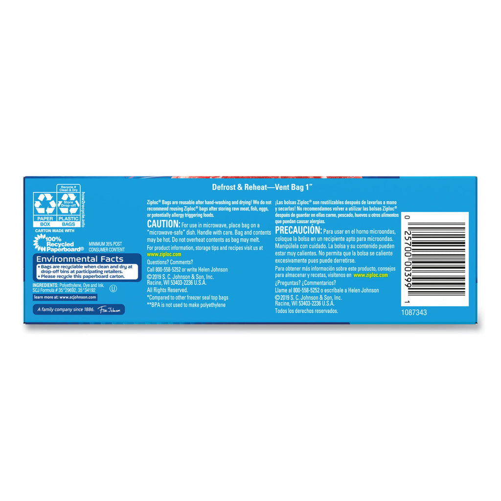 Ziploc Grip n' Seal Freezer Bags - 5" Width x 7" Length - Blue - Plastic - 20/Box - Food, Meat, Poultry, Fish