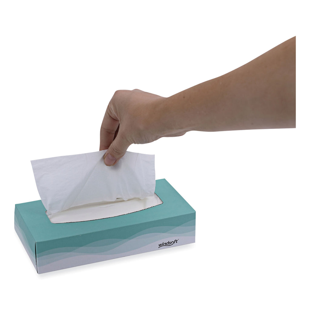 Facial Tissue, 2 Ply, White, Flat Pop-Up Box, 100 Sheets/Box, 30 Boxes/Carton - 