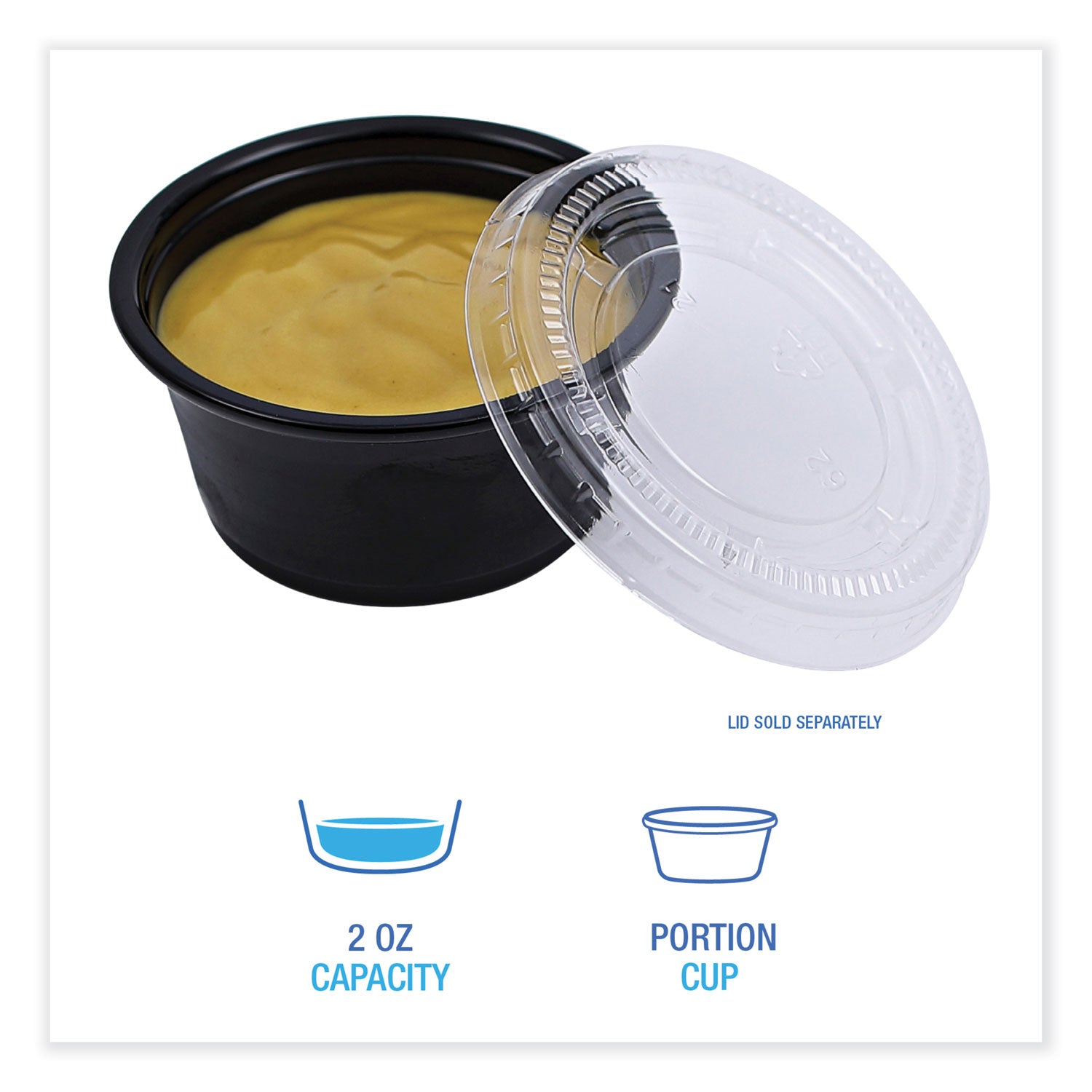 Souffle/Portion Cups, 2 oz, Polypropylene, Black, 125 Cups/Sleeve, 20 Sleeves/Carton