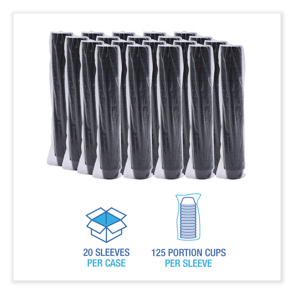 Souffle/Portion Cups, 2 oz, Polypropylene, Black, 125 Cups/Sleeve, 20 Sleeves/Carton