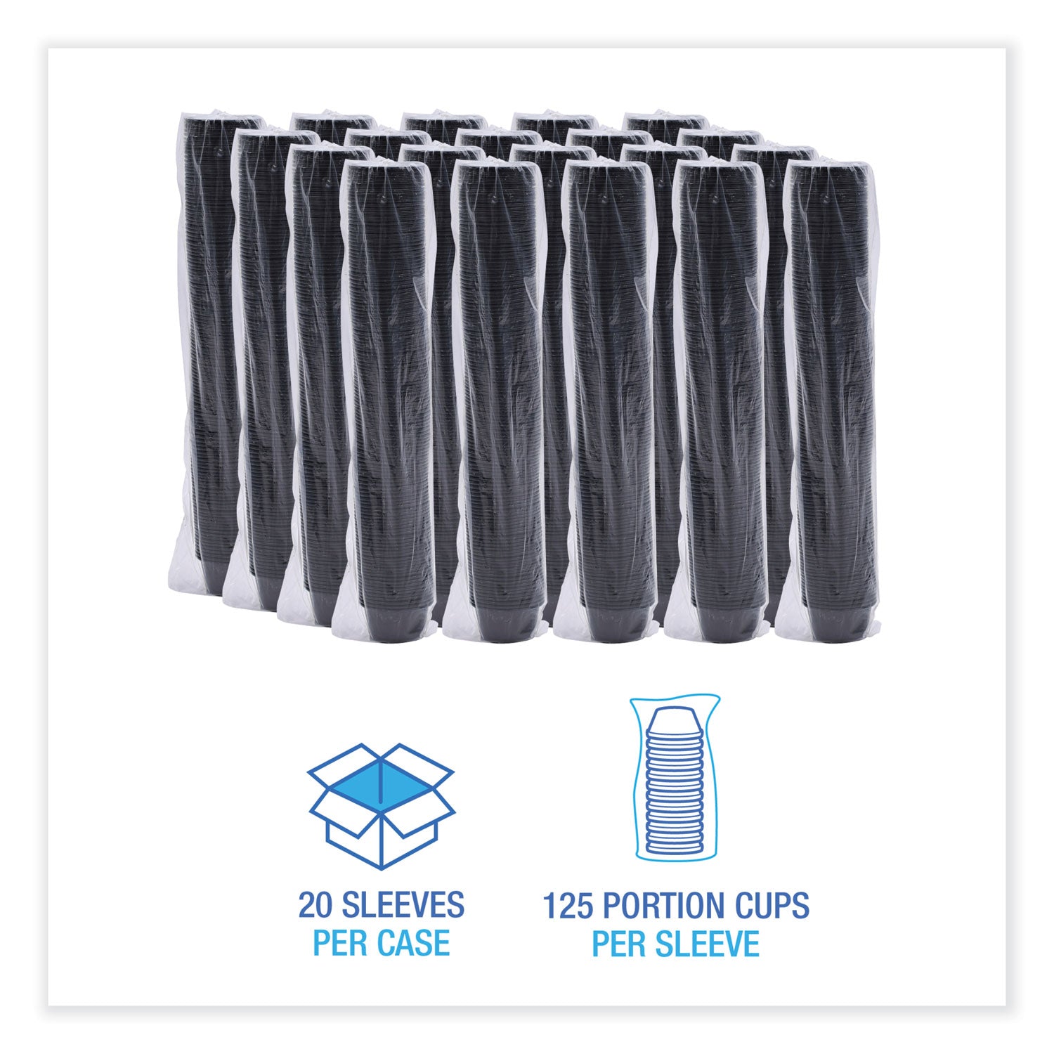 Souffle/Portion Cups, 2 oz, Polypropylene, Black, 125 Cups/Sleeve, 20 Sleeves/Carton