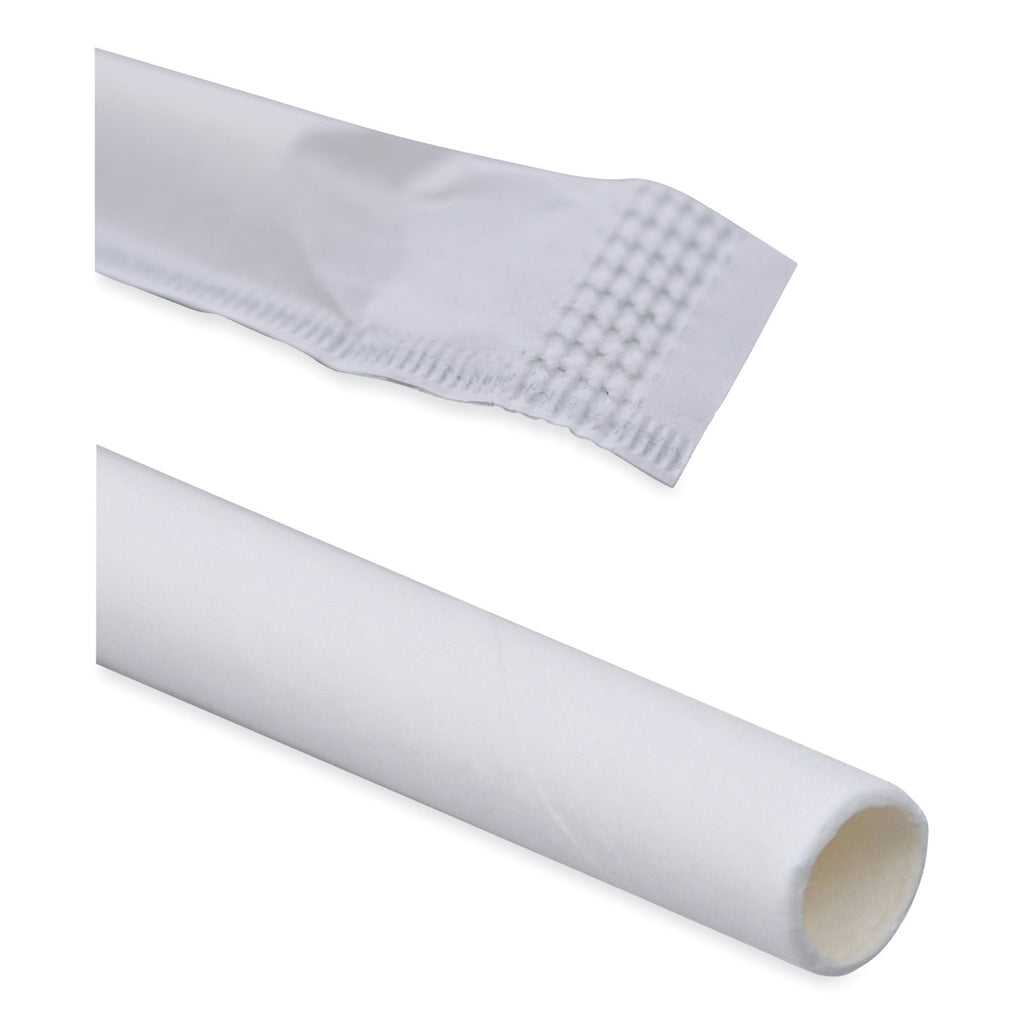 Individually Wrapped Paper Straws, 7.75" x 0.25", White, 3,200/Carton - 6