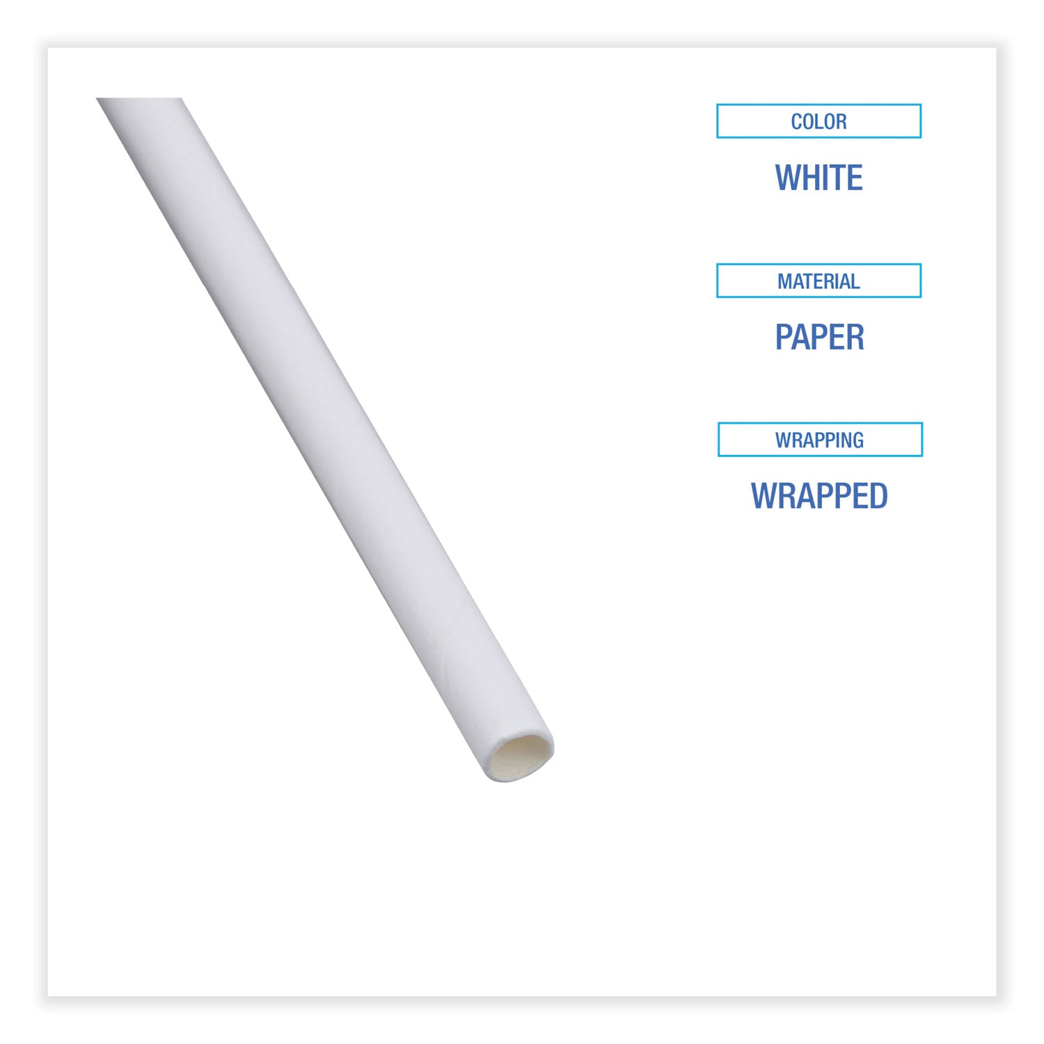 Individually Wrapped Paper Straws, 7.75" x 0.25", White, 3,200/Carton - 4