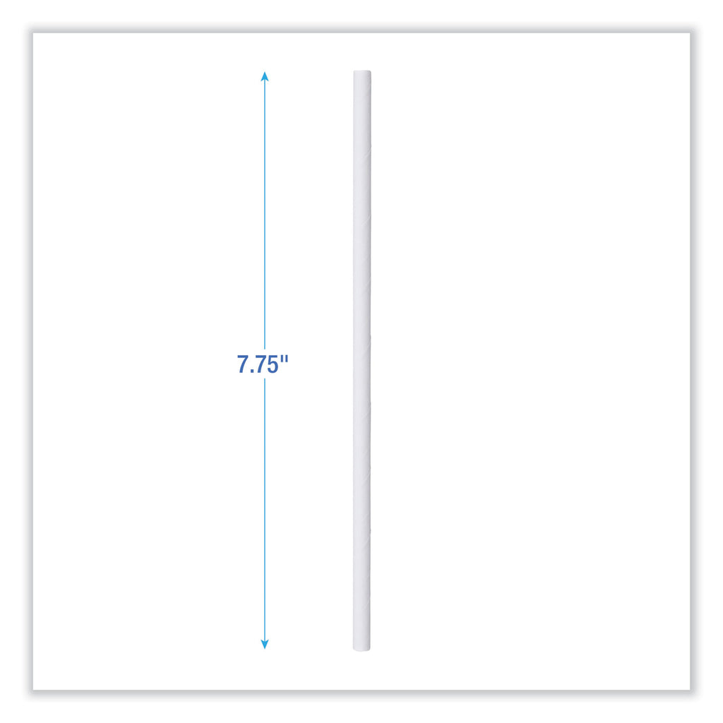Individually Wrapped Paper Straws, 7.75" x 0.25", White, 3,200/Carton - 2