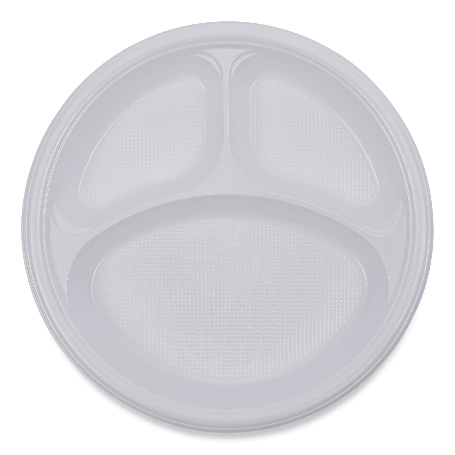 Hi-Impact Plastic Dinnerware, Plate, 3-Compartment, 10" dia, White, 500/Carton