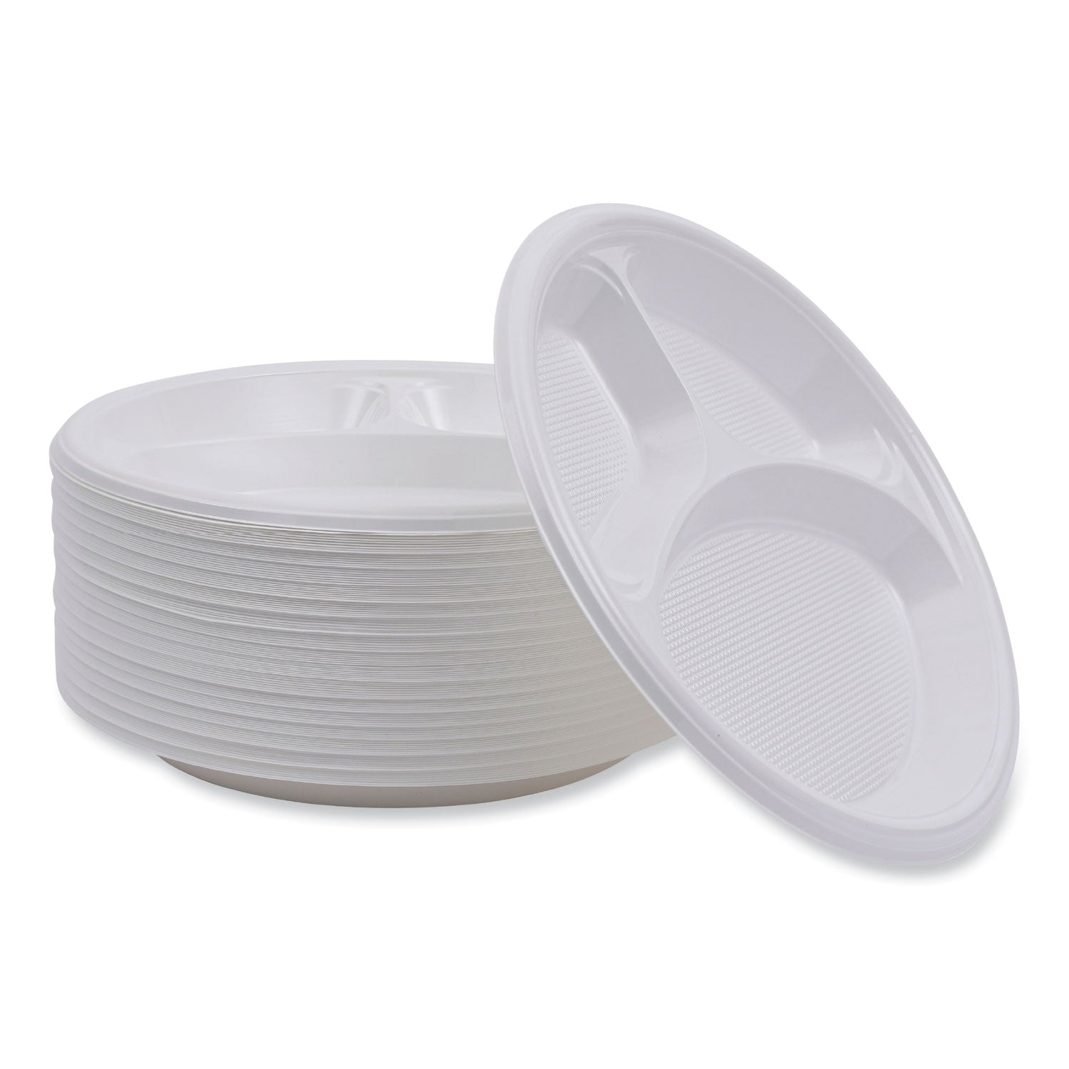 Hi-Impact Plastic Dinnerware, Plate, 3-Compartment, 10" dia, White, 500/Carton