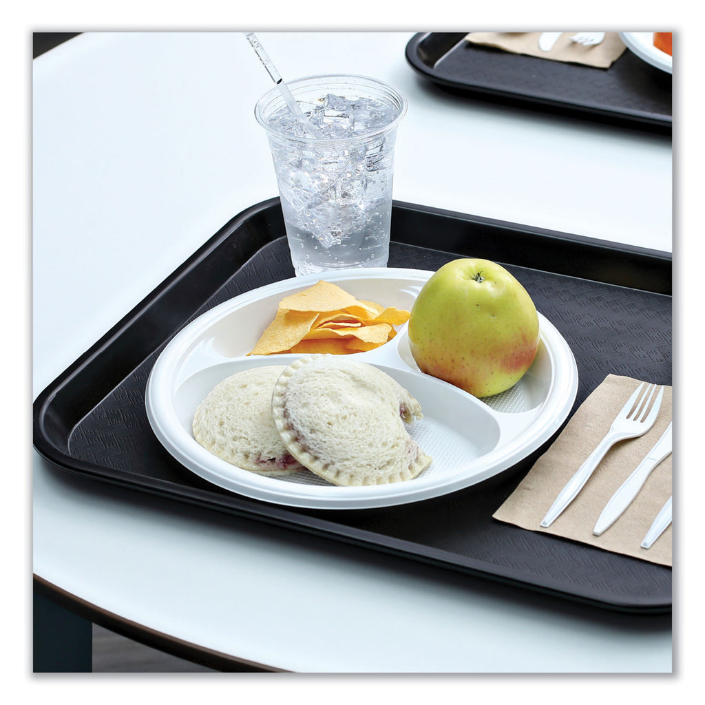 Hi-Impact Plastic Dinnerware, Plate, 3-Compartment, 10" dia, White, 500/Carton