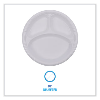 Hi-Impact Plastic Dinnerware, Plate, 3-Compartment, 10" dia, White, 500/Carton