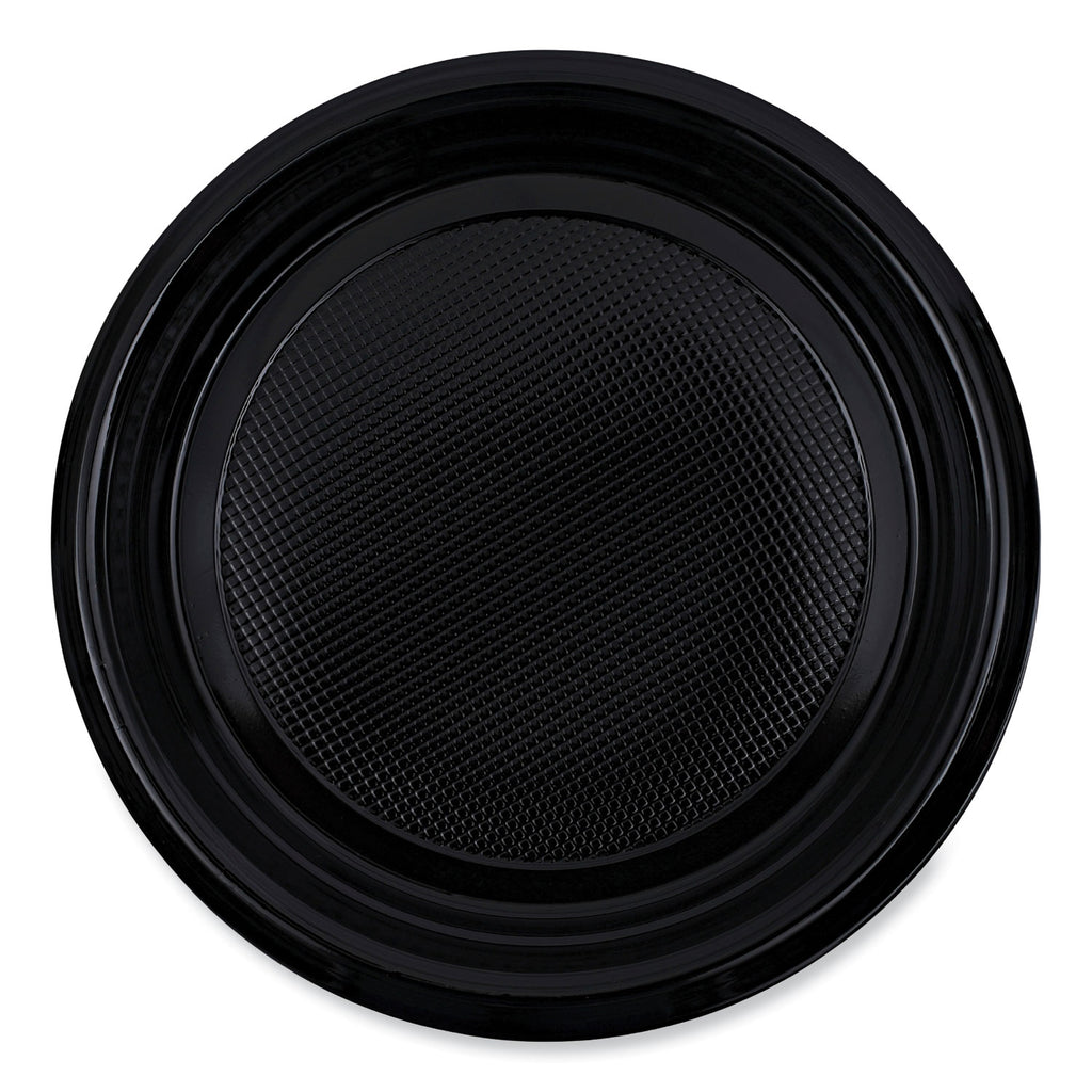 Hi-Impact Plastic Dinnerware, Plate, 9" dia, Black, 500/Carton