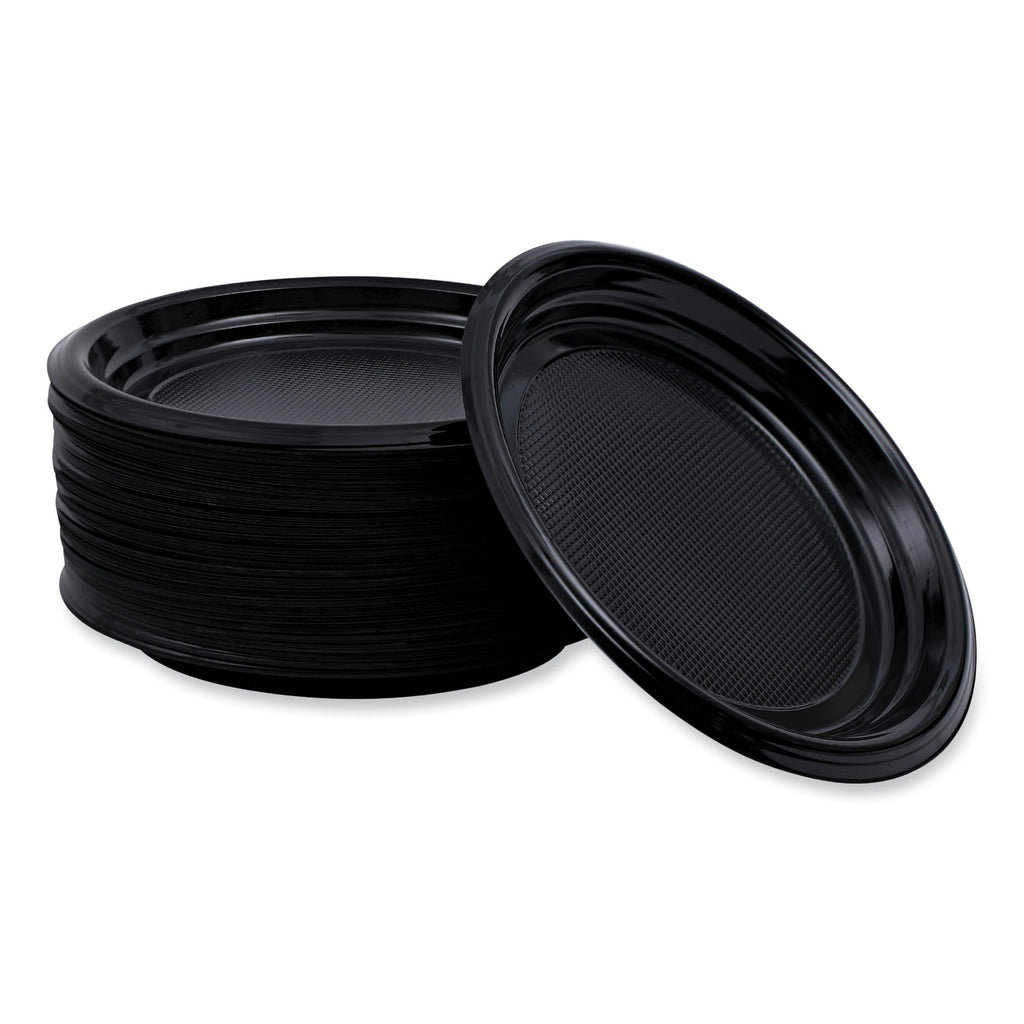 Hi-Impact Plastic Dinnerware, Plate, 9" dia, Black, 500/Carton