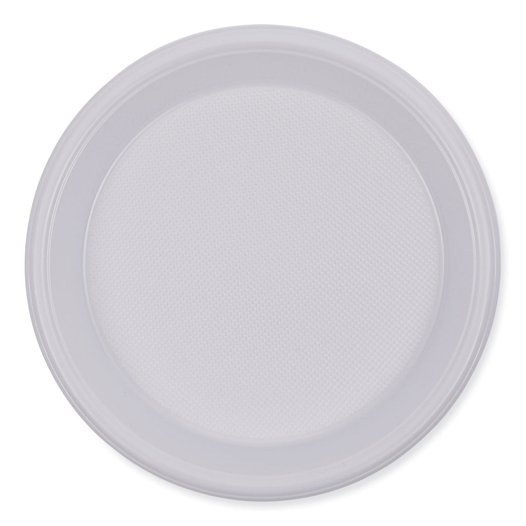 Hi-Impact Plastic Dinnerware, Plate, 10" dia, White, 500/Carton