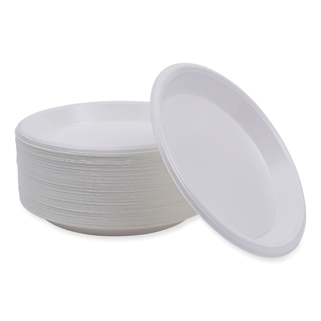 Hi-Impact Plastic Dinnerware, Plate, 10" dia, White, 500/Carton
