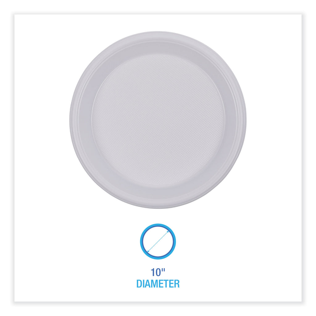 Hi-Impact Plastic Dinnerware, Plate, 10" dia, White, 500/Carton